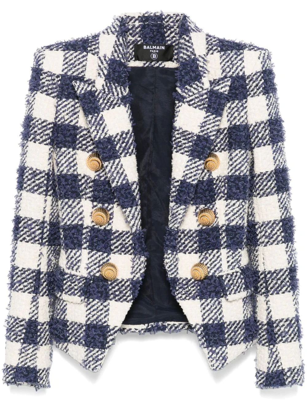 gingham-check tweed blazer - 1