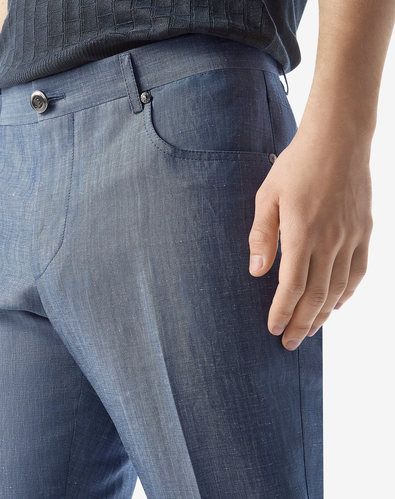 Indigo 5-pocket wool and linen trousers - 5