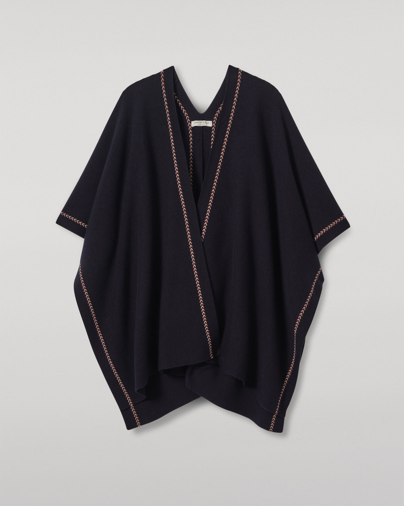 Hawk Dark Navy Cashmere Poncho 1