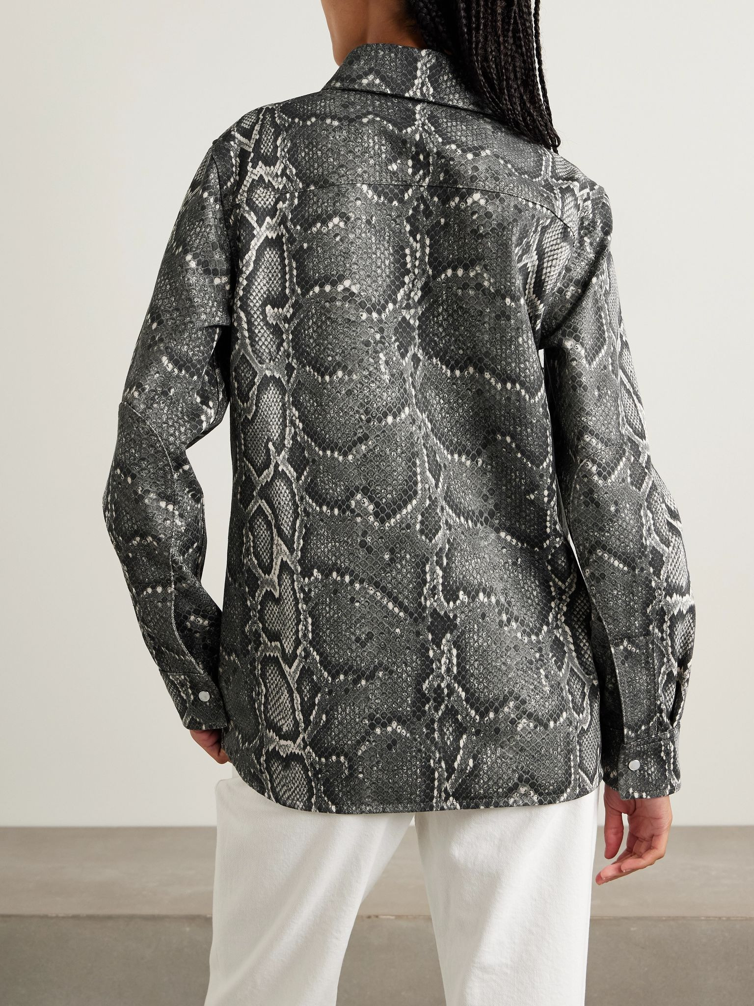 John Austin snake-print recycled denim shirt Gray - 4