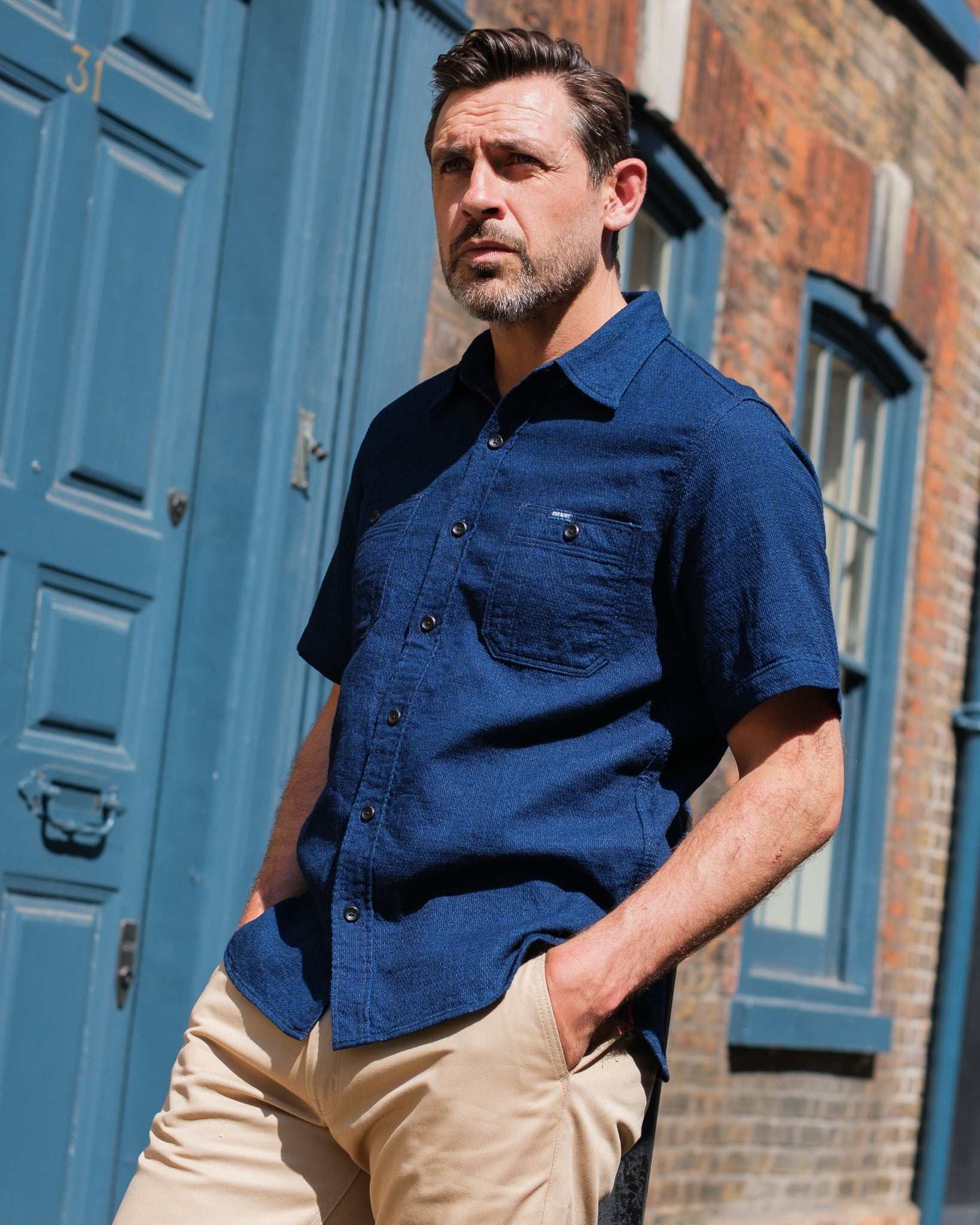 5OZ DOUBLE GAUZE SHORT SLEEVED WORK SHIRT - INDIGO - 4