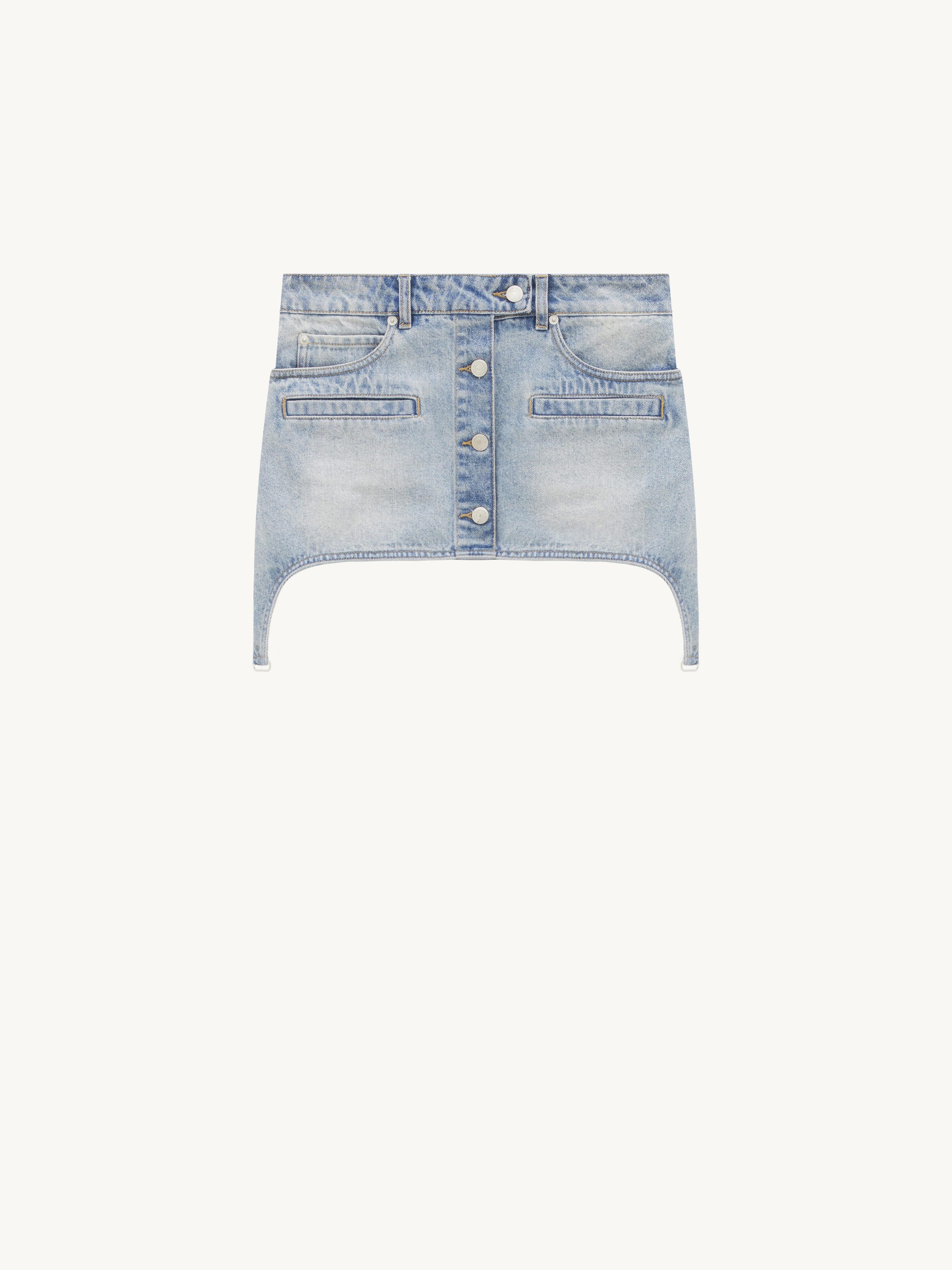 DIRTY BLUE DENIM STRAP MINI SKIRT - 1