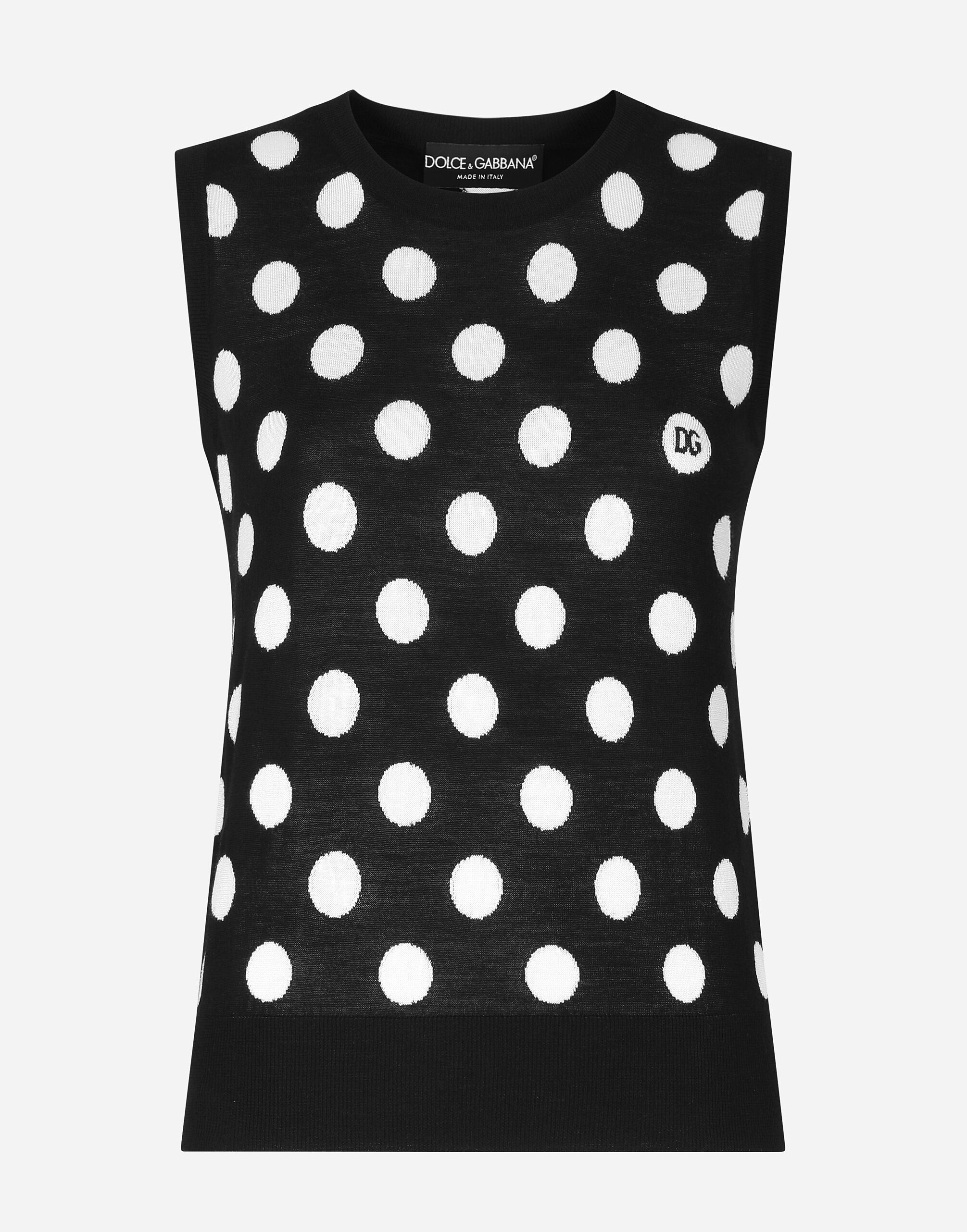 Silk and wool tank top with polka-dot inlay - 1