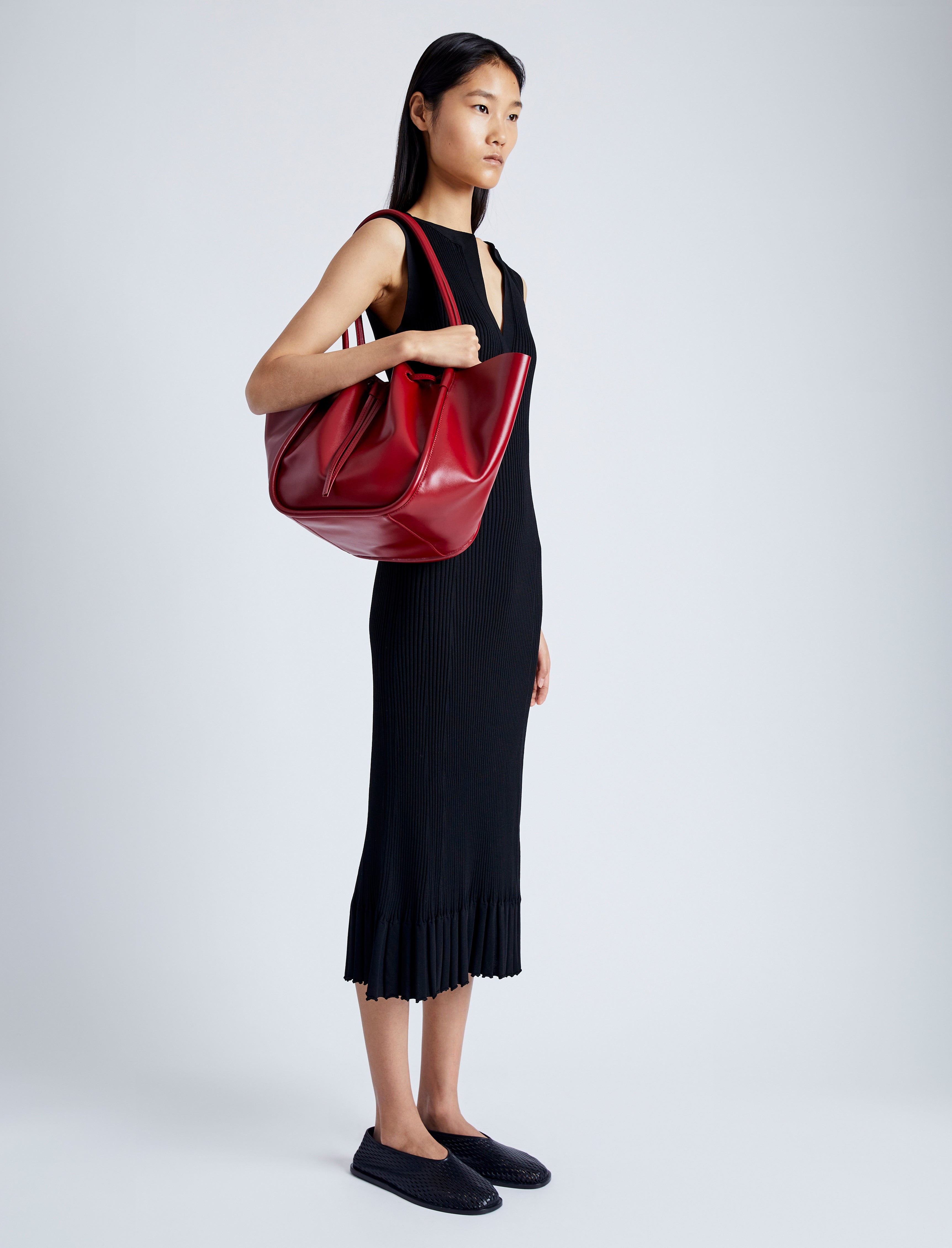 Large Ruched Tote in Shiny Calf - 6