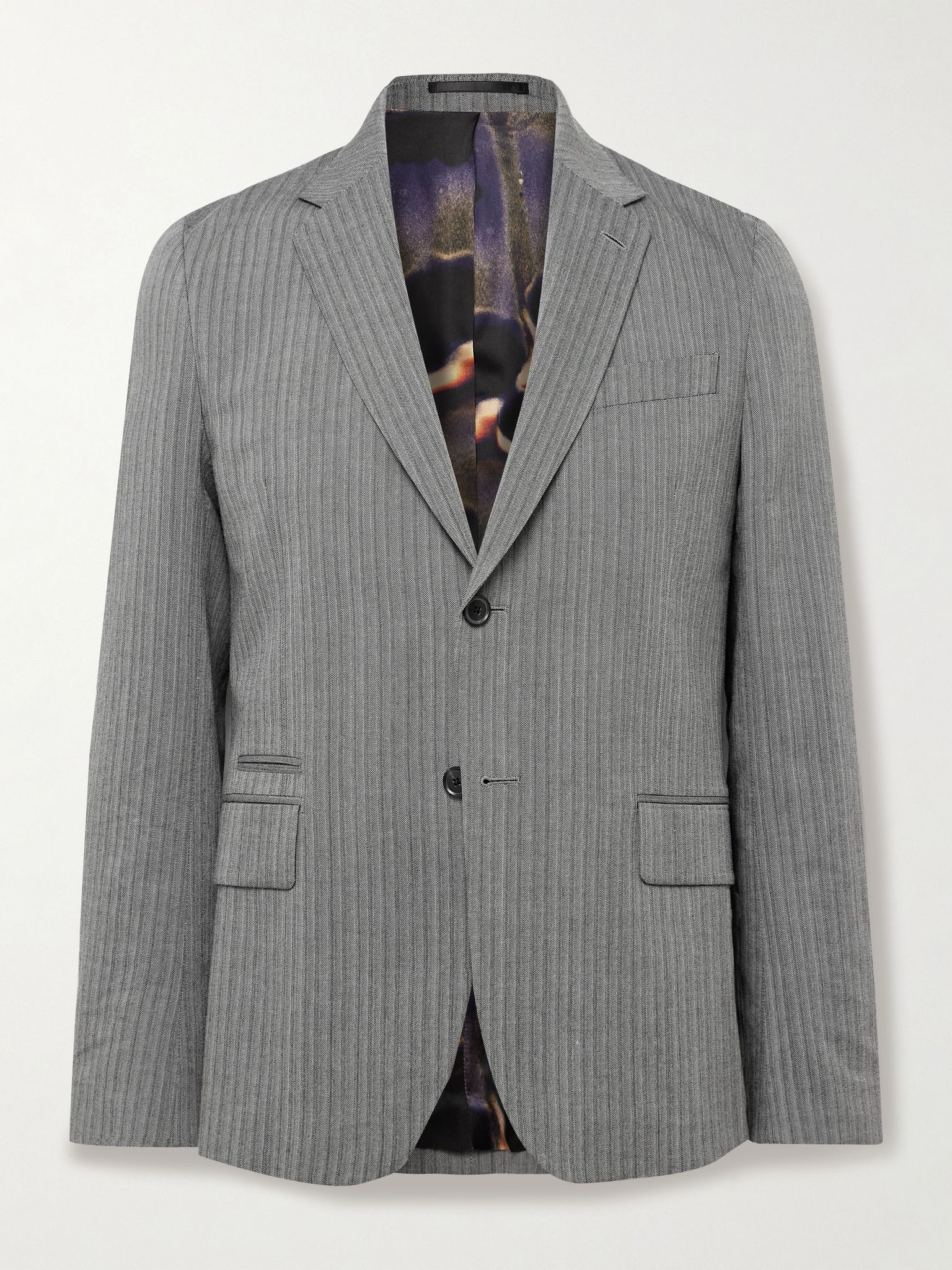 Slim-Fit Herringbone Suit Jacket Gray - 1