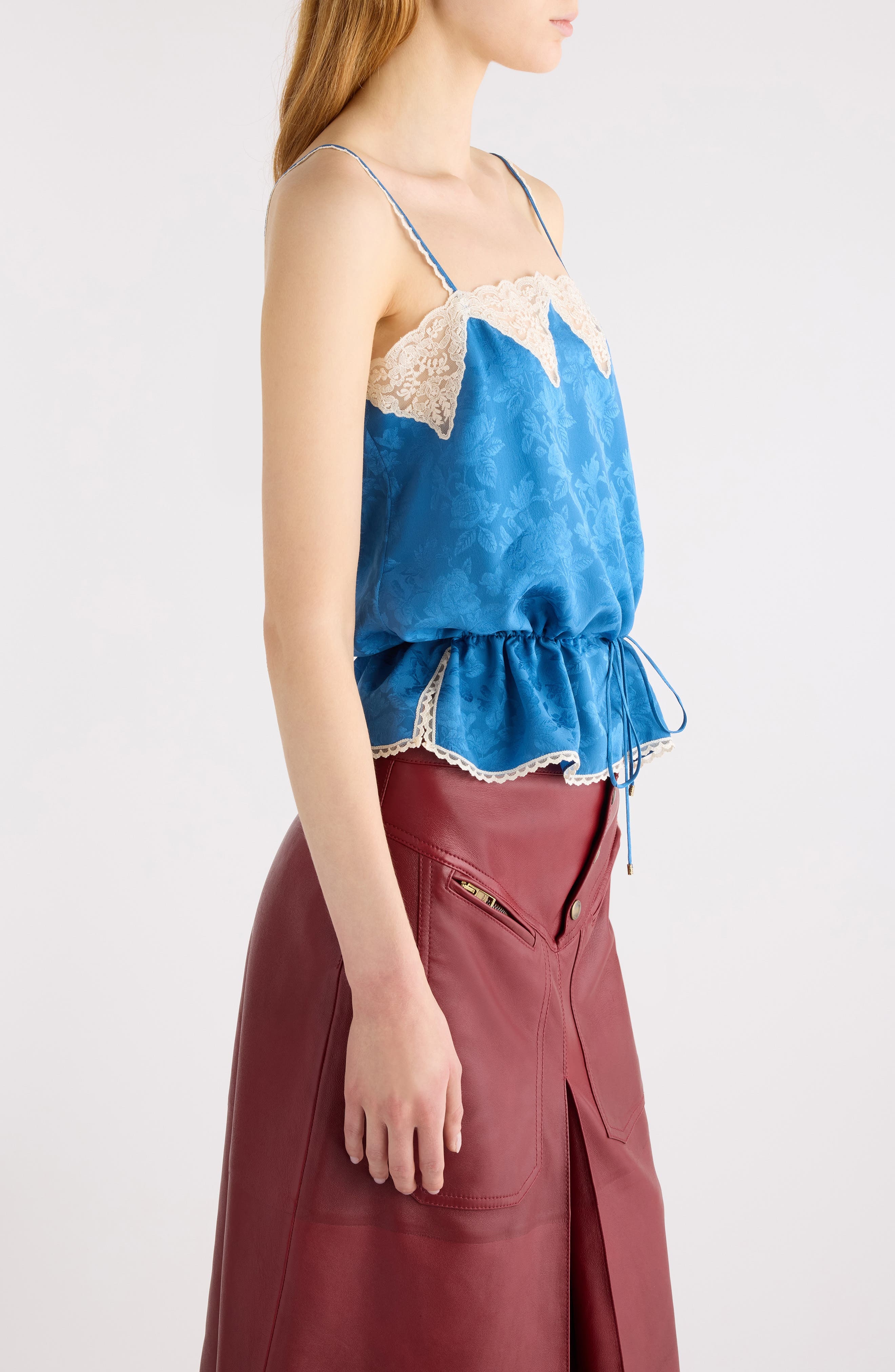 Chloé Rose Jacquard Organic Silk Camisole in Deep Water at Nordstrom - 4