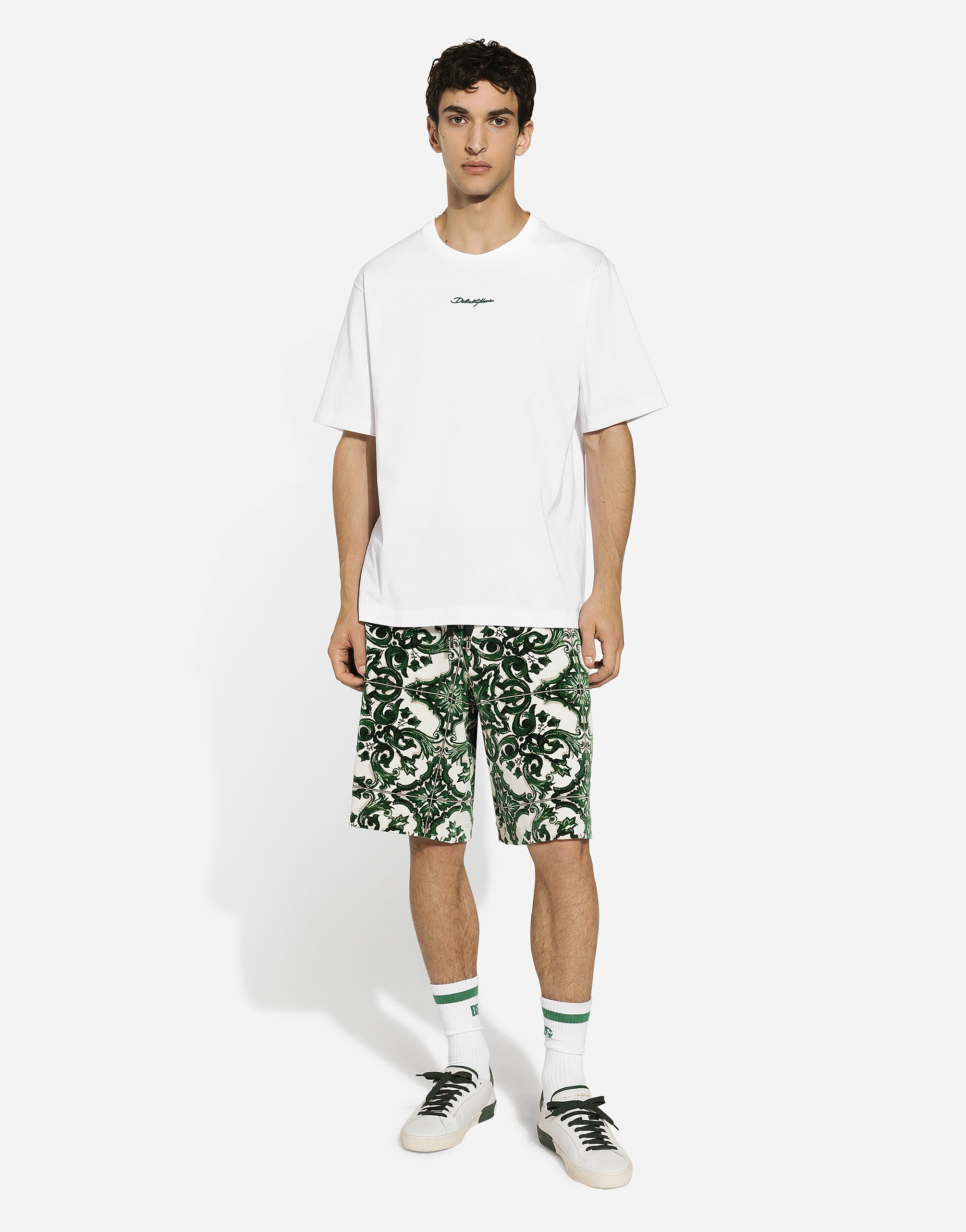Chenille jogging shorts with majolica print - 2