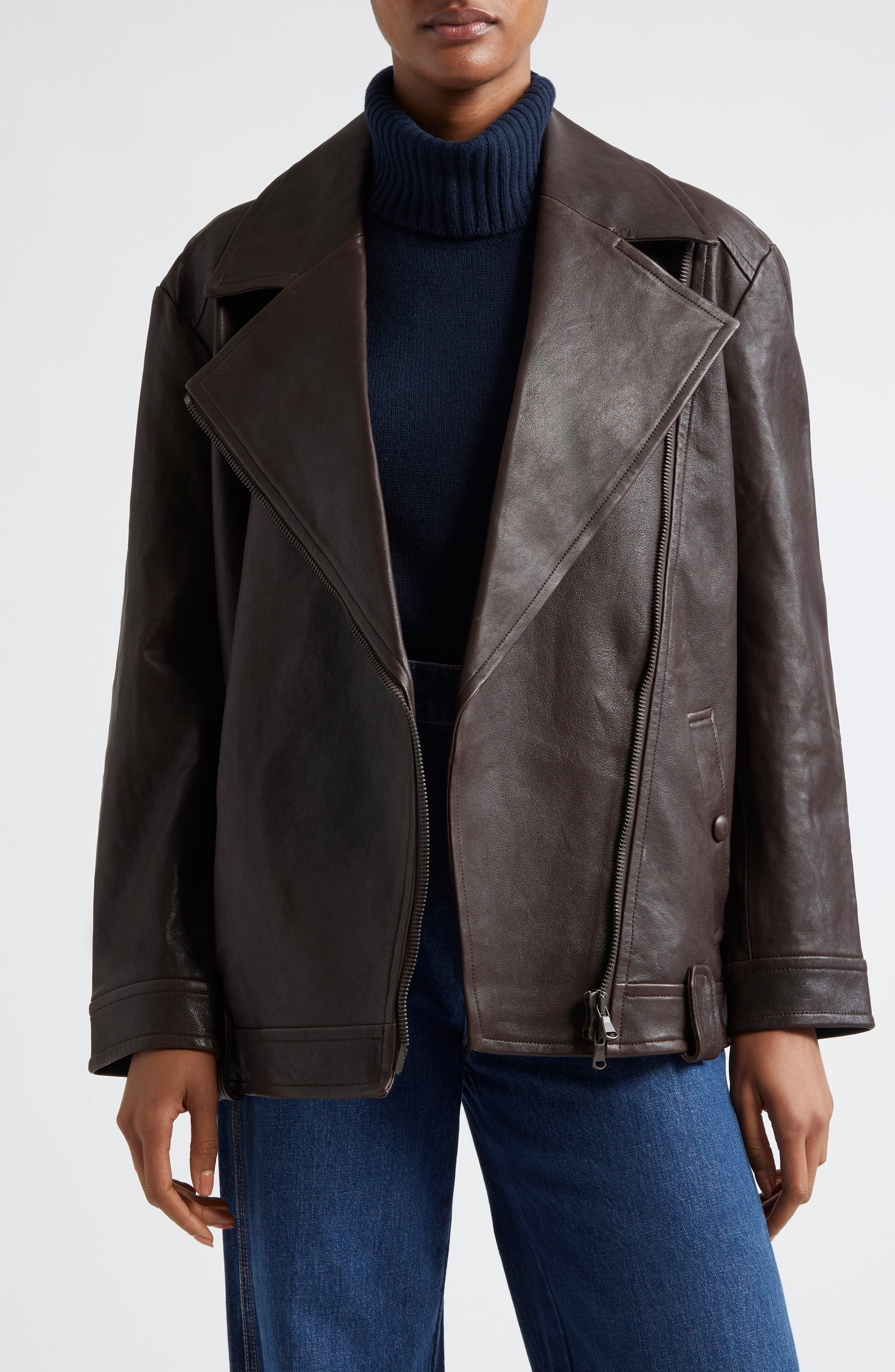 Veronica Beard Thandie Leather Dickey Jacket in Dark Chocolate at Nordstrom - 2