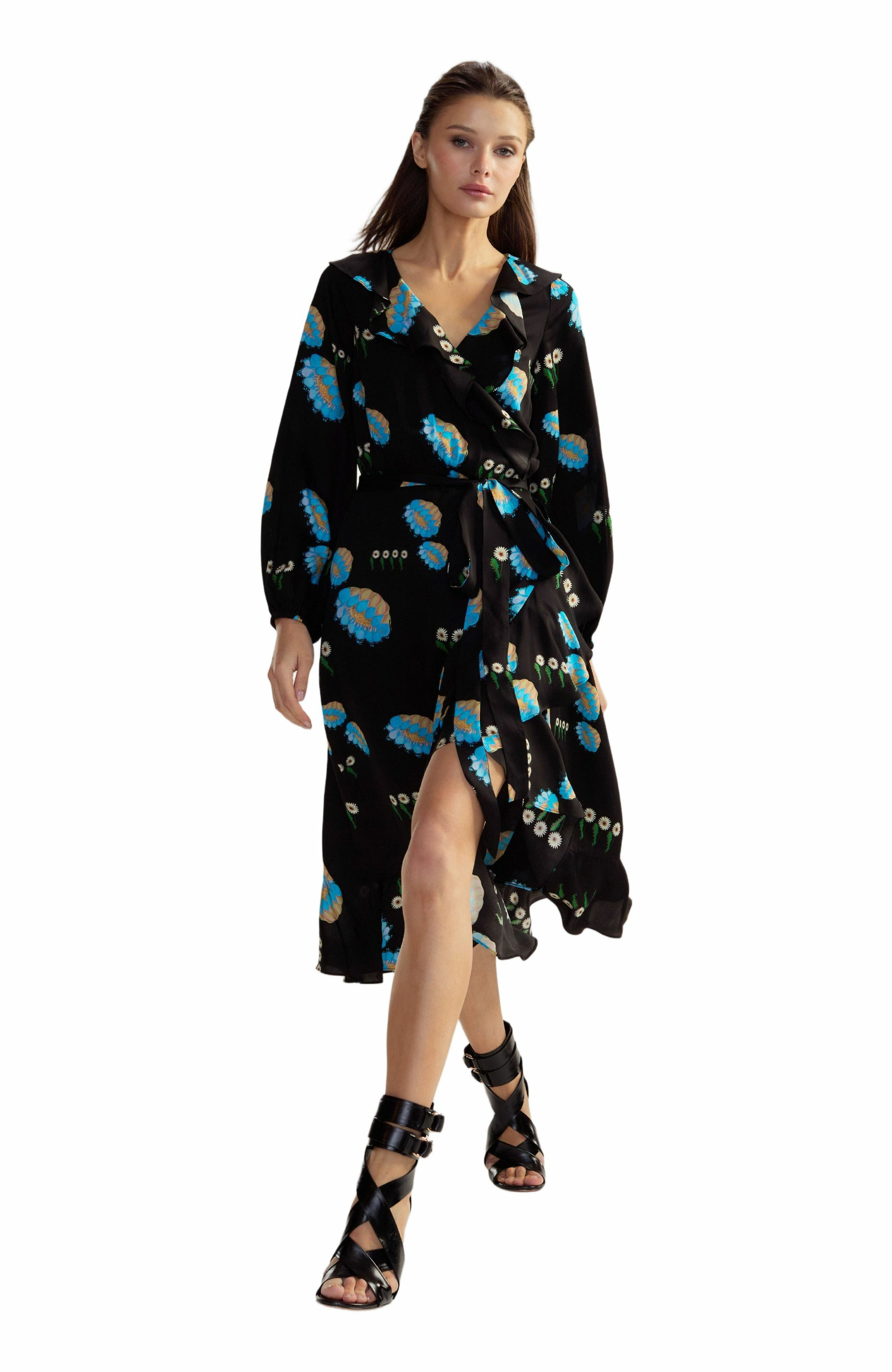 Cynthia Rowley Eve Wrap Dress in Black Floral at Nordstrom - 1