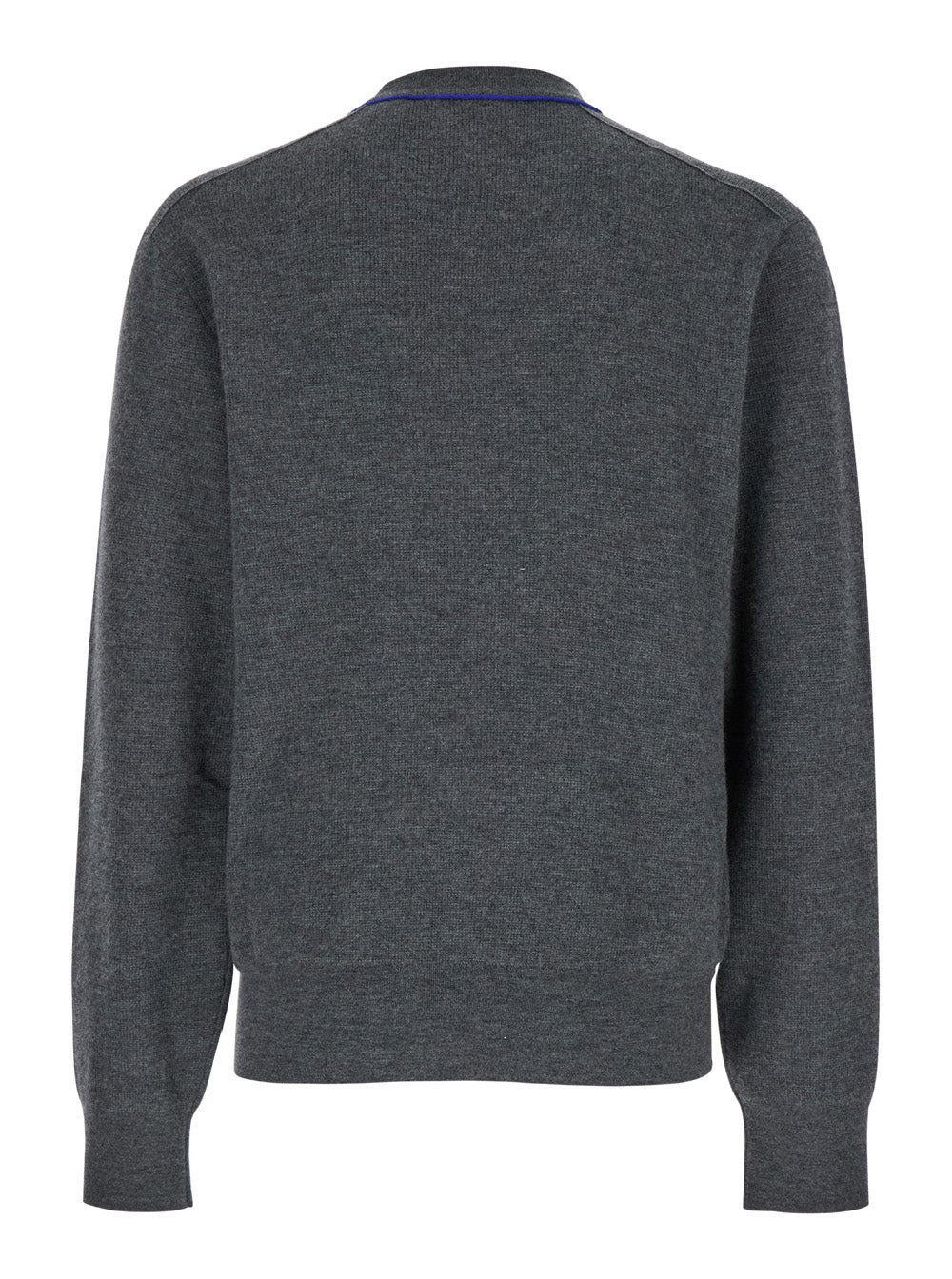 Burberry Men Grey Crewneck Sweater With Ekd Logo Detail On The Hem In Wool Man - 2
