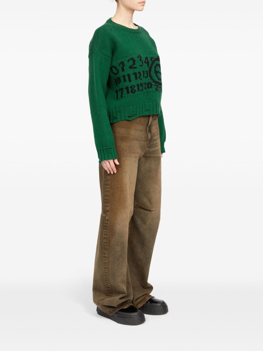 logo-intarsia distressed-effect jumper - 3