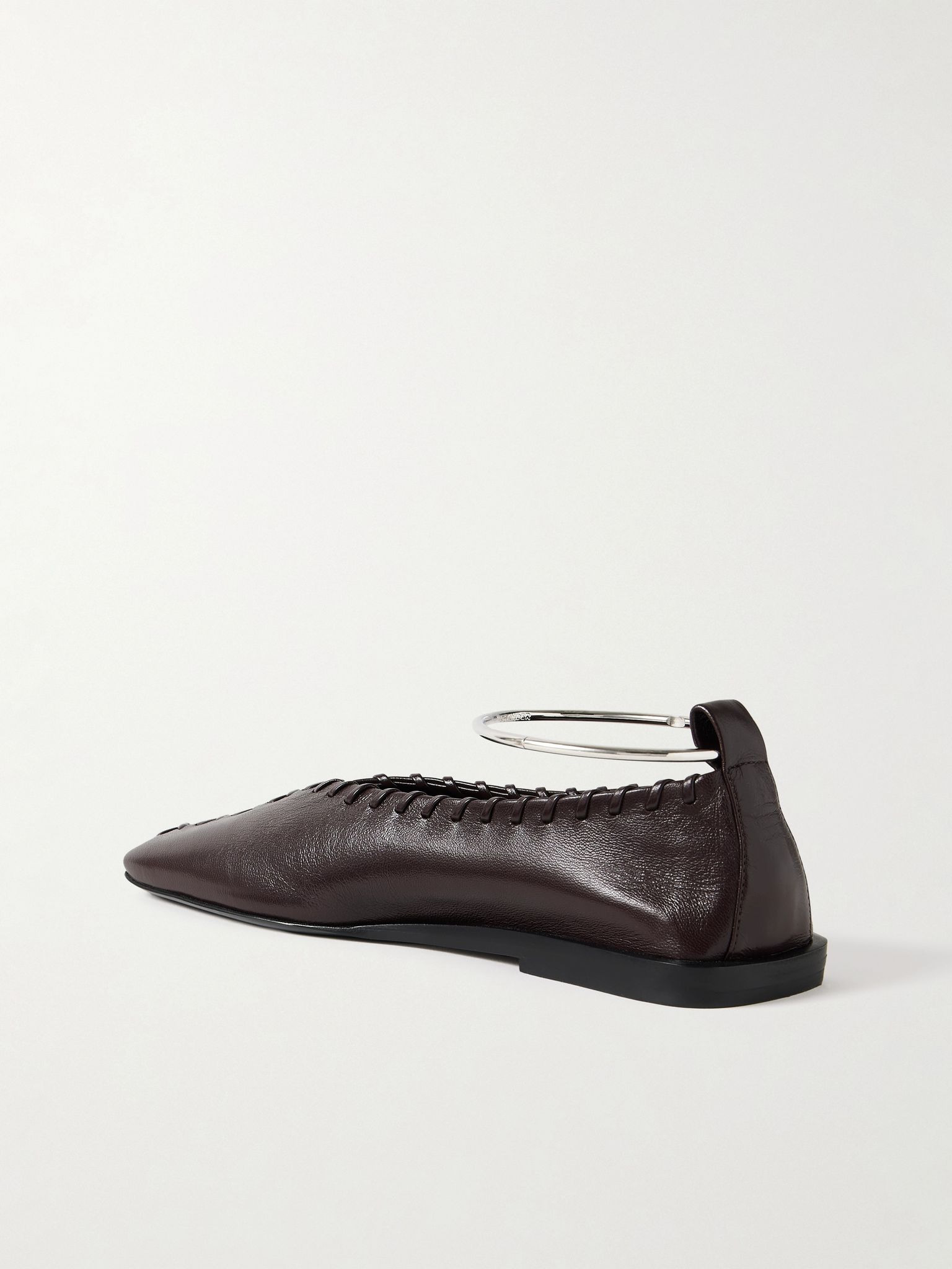 Ring whipstitch-trimmed leather ballet flats Dark brown - 3