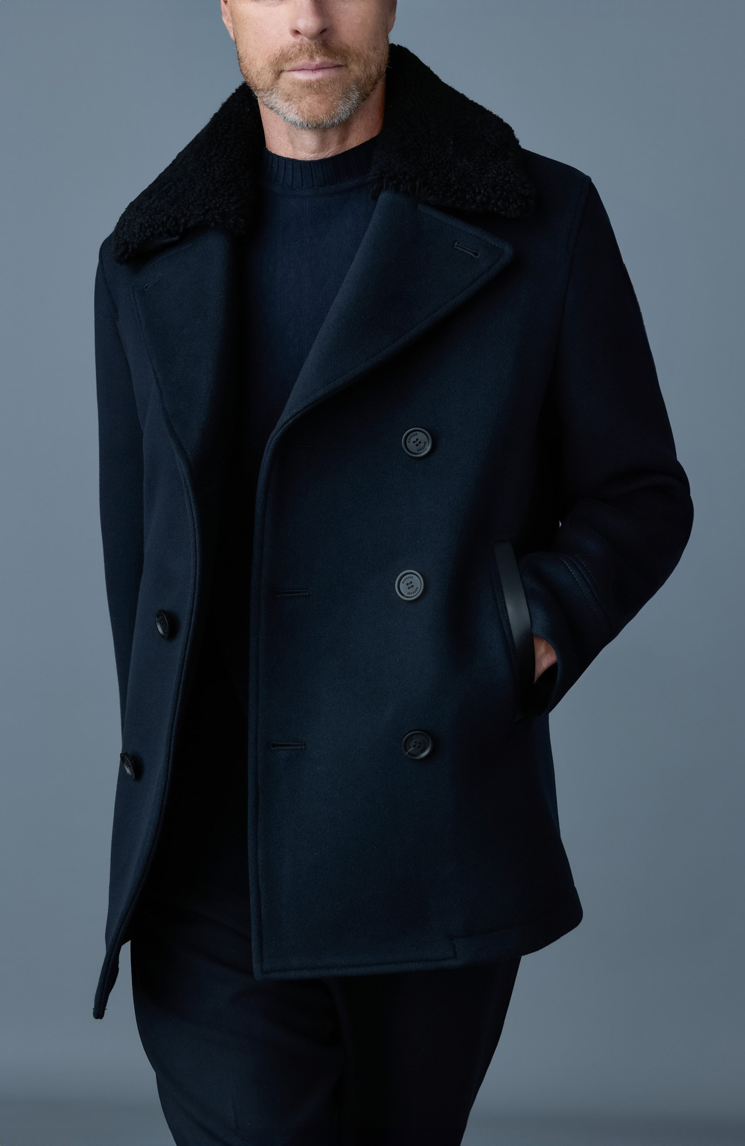 COLE wool double-breasted jacket with shearling collar - 5