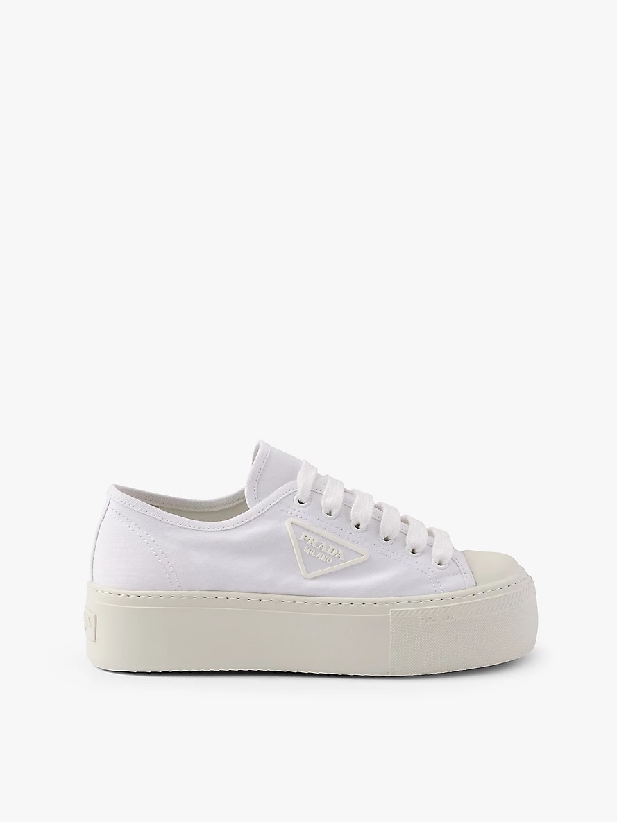 Logo-appliqué woven platform trainers - 1