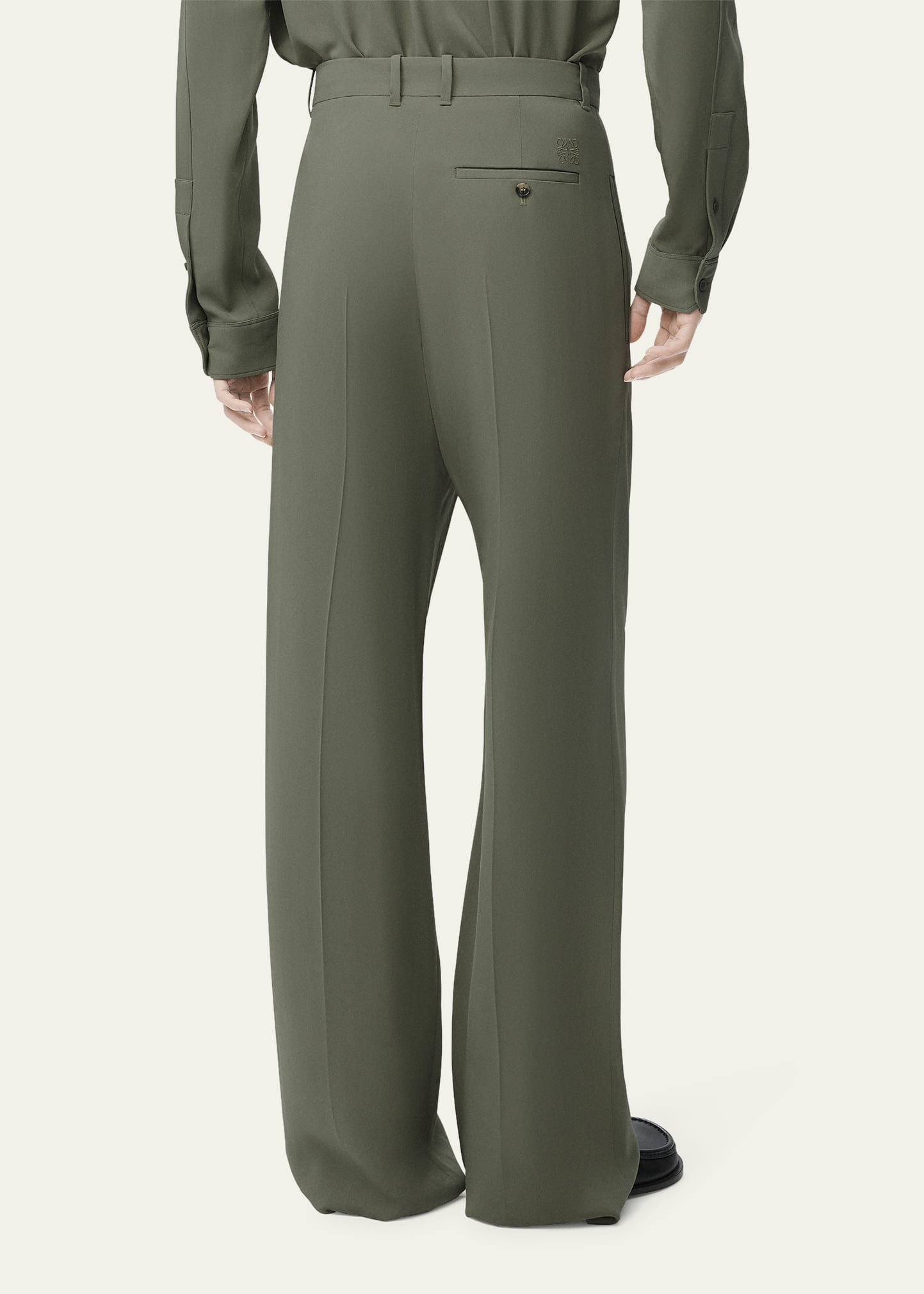 Men's Sage Viscose Blend Cady Pleated Trousers - 2