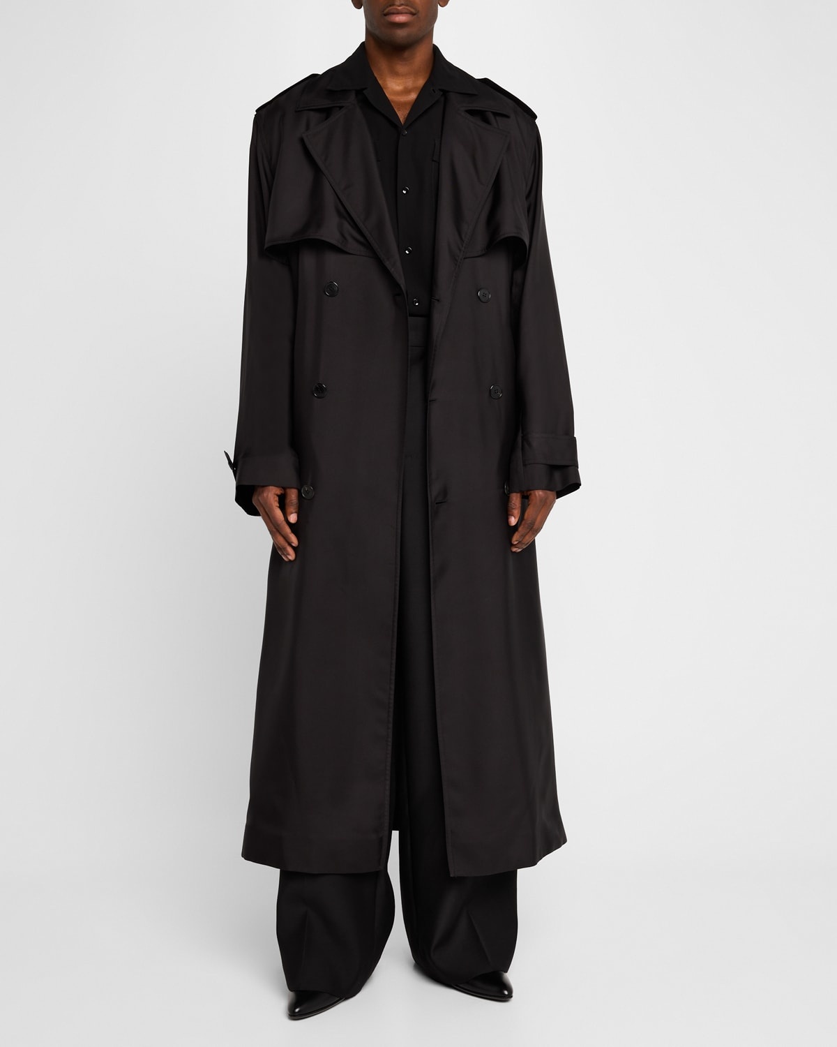 Men's Long Silk Twill Trench Coat - 4