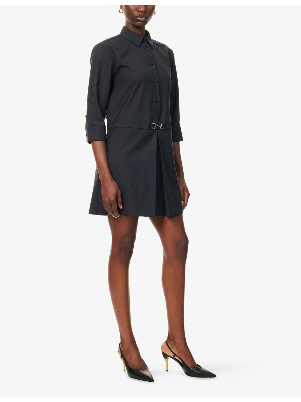 Horsebit Long-Sleeves Wool Mini Dress - 3
