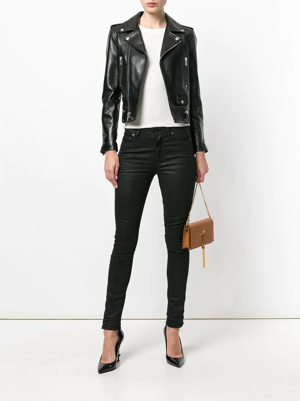 zip-up leather biker jacket - 2