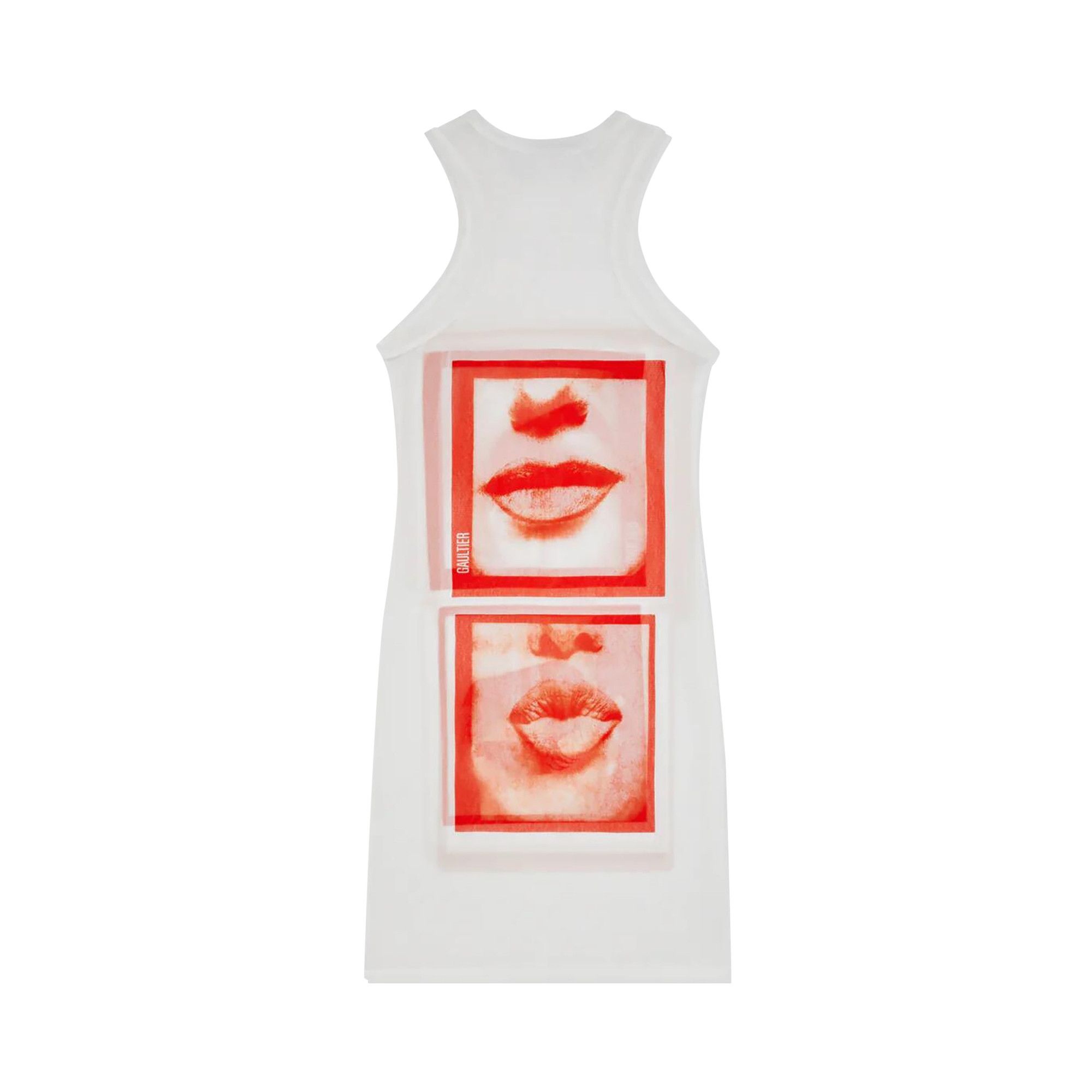 Jean Paul Gaultier Eyes And Lips Mesh Tank Top Short Dress 'White/Red/Light Orange' - 2
