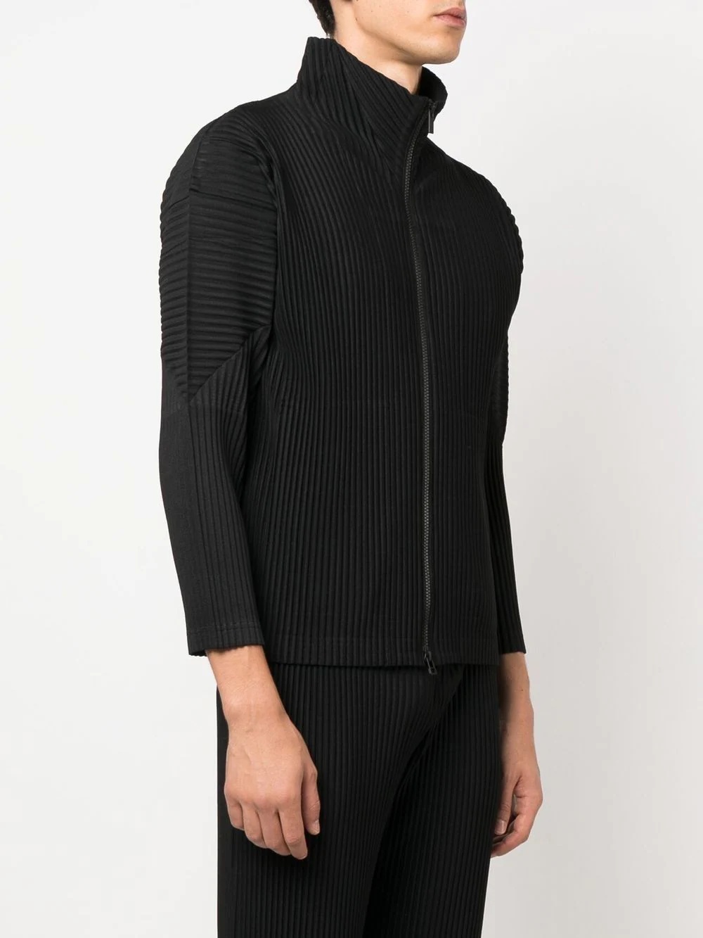 pleated zip-up jacket - 3