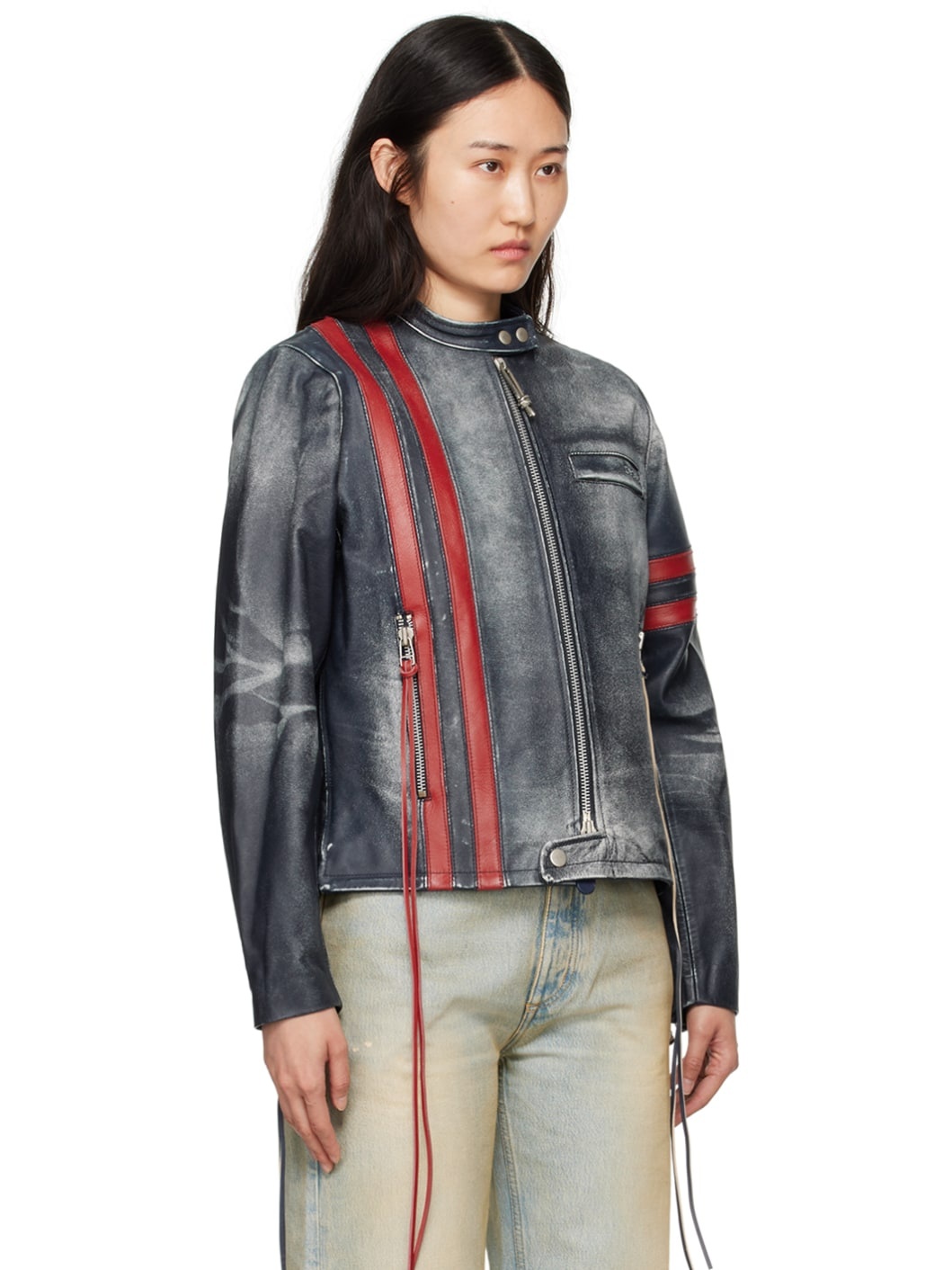 Navy Damon Leather Jacket - 2