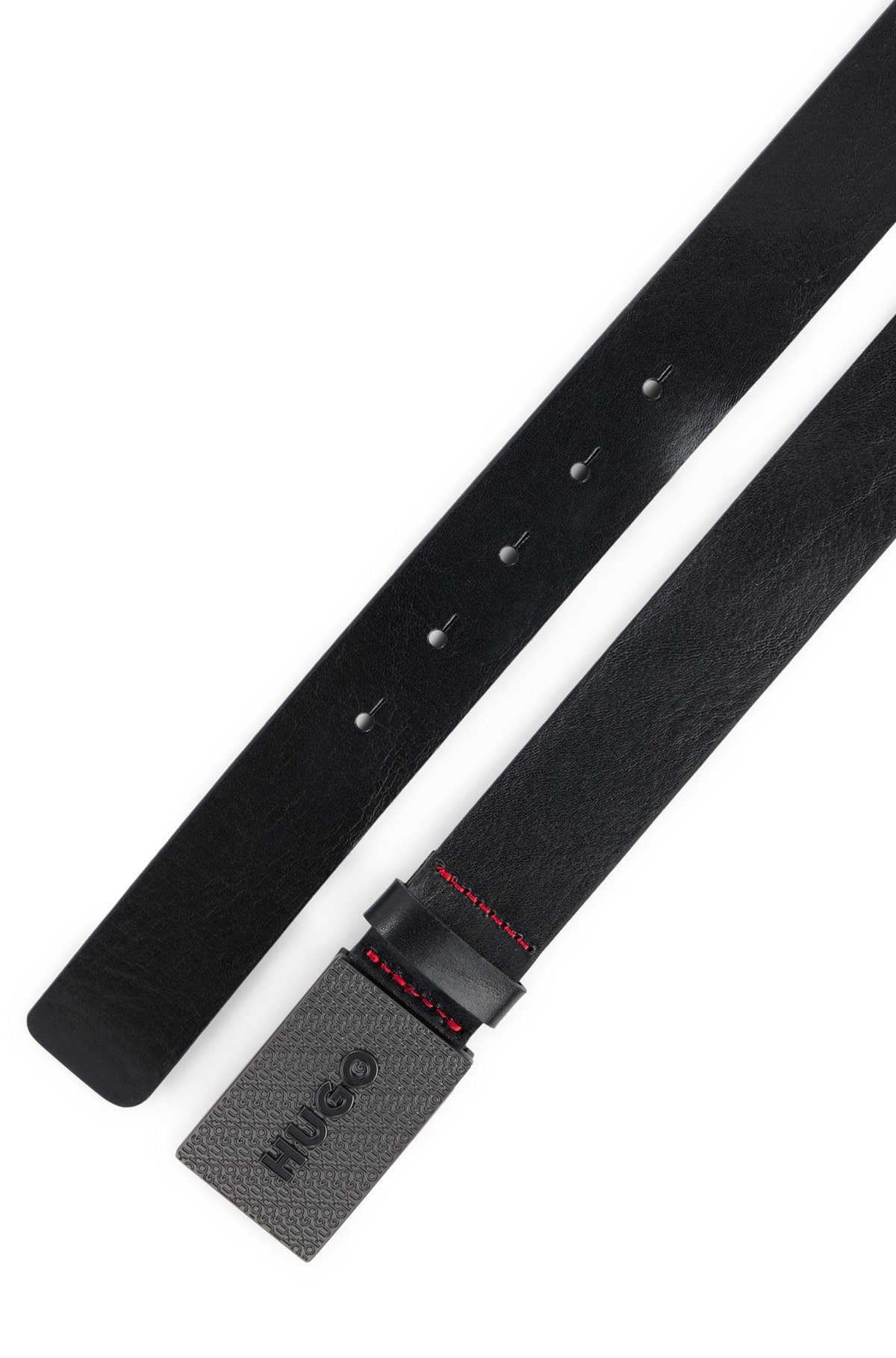 MATTE LEATHER BELT WITH BRANDED PLAQUE BUCKLE - 3