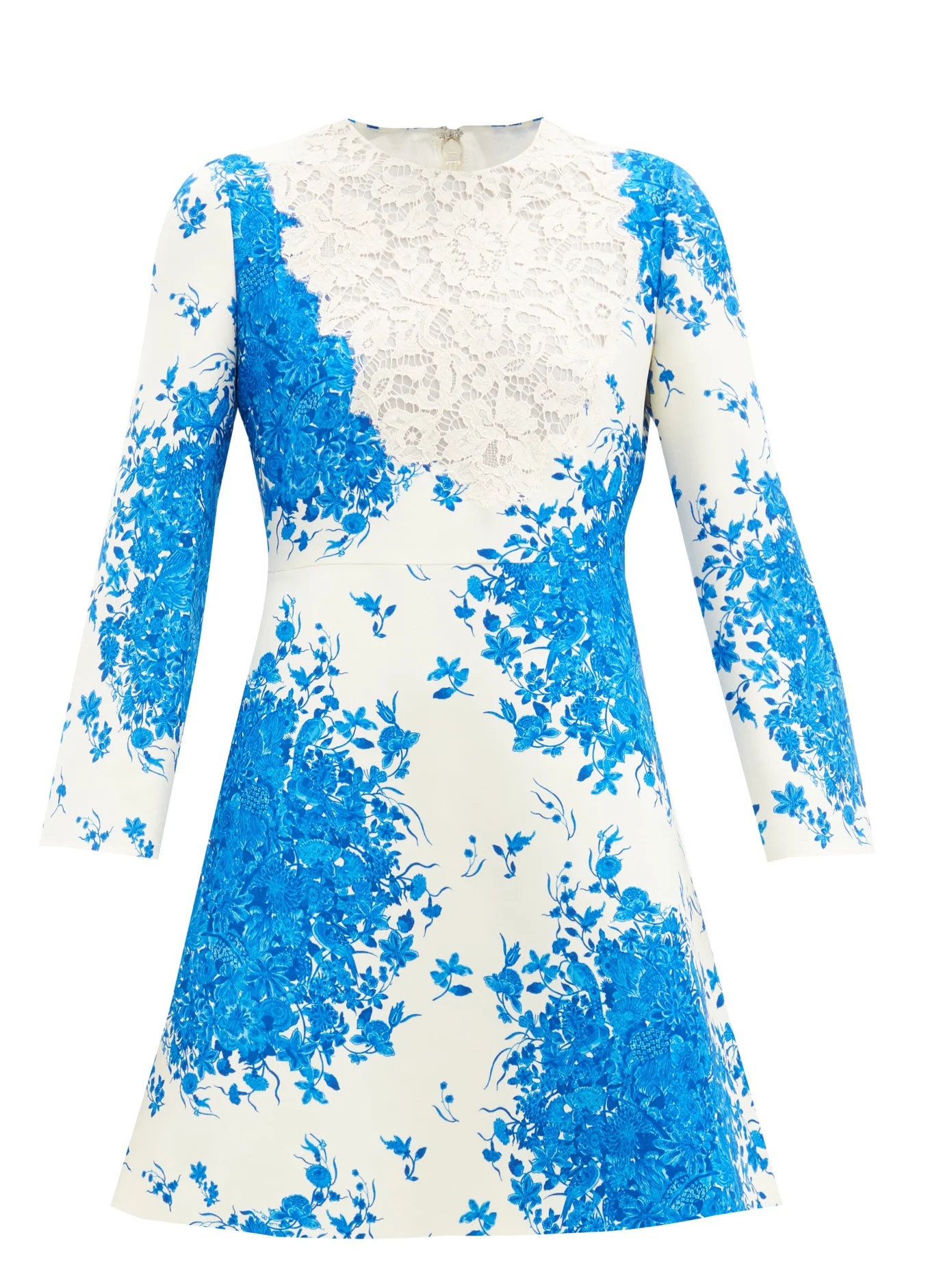 Delft-print wool-blend Crepe Couture mini dress - 1