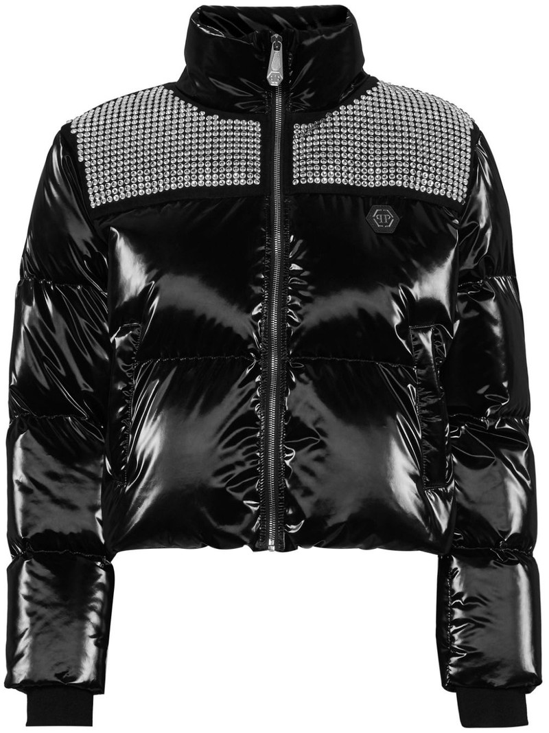 crystal-embellished cropped puffer jacket 1