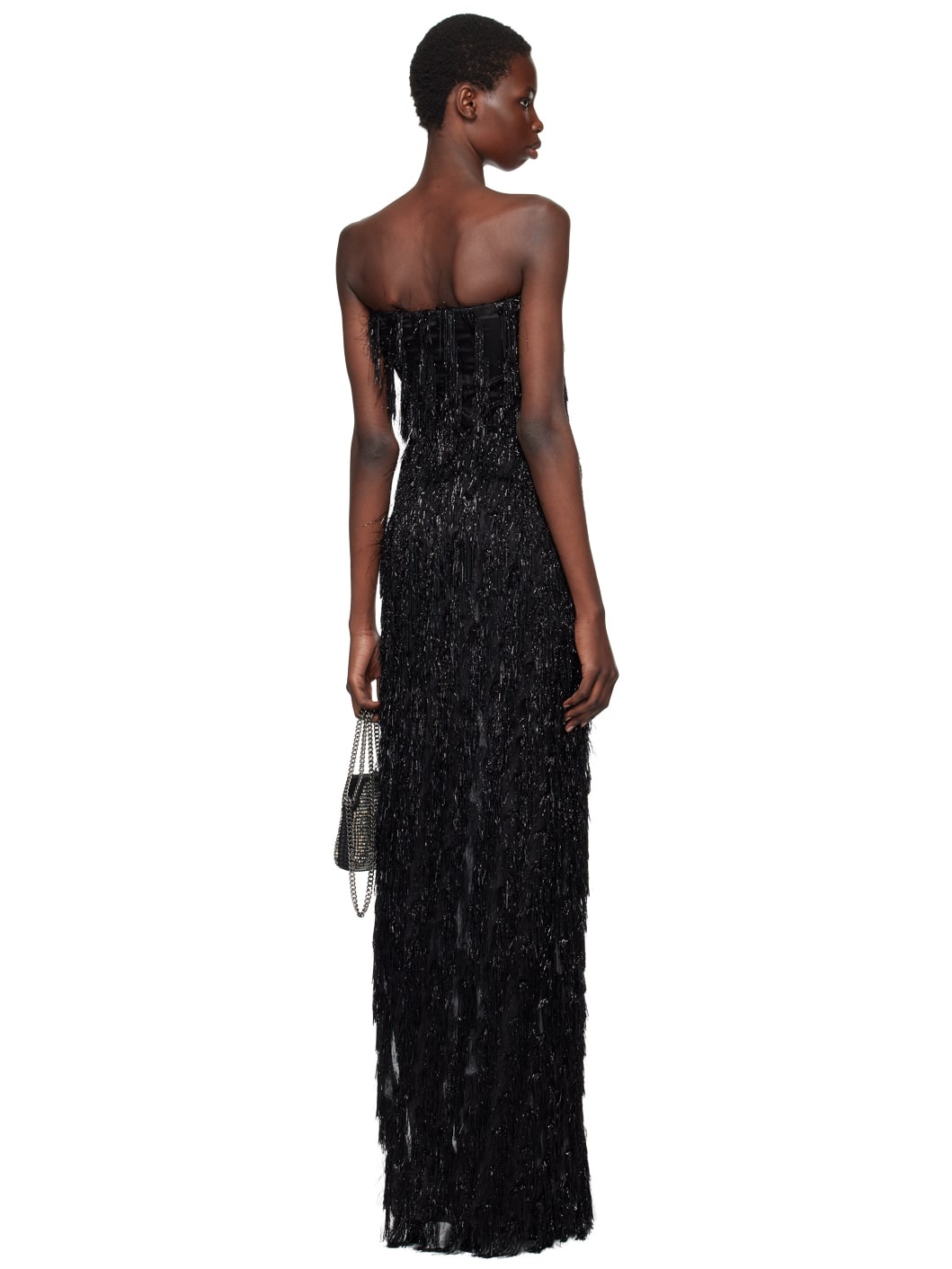 Black Tinsel Bustier Maxi Dress - 3