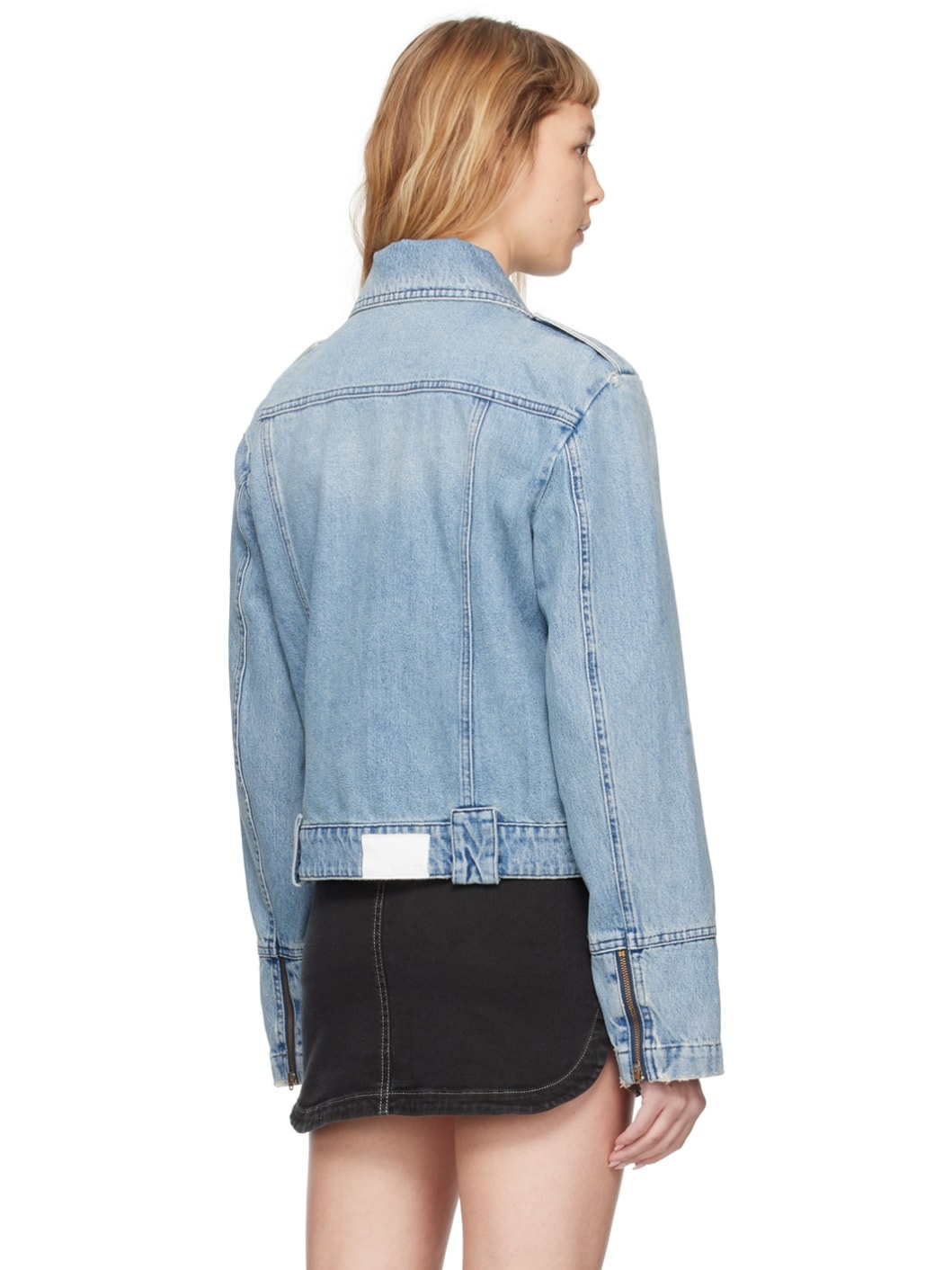 Blue Oversized Denim Biker Jacket - 3