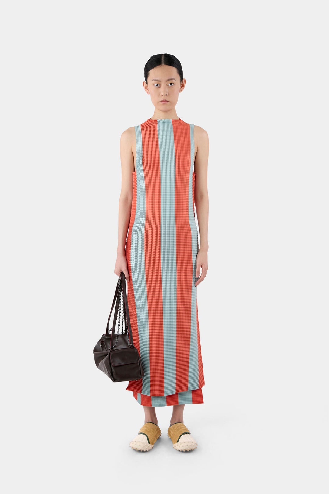 PLEATED TANK DRESS / red & blue stripes - 2