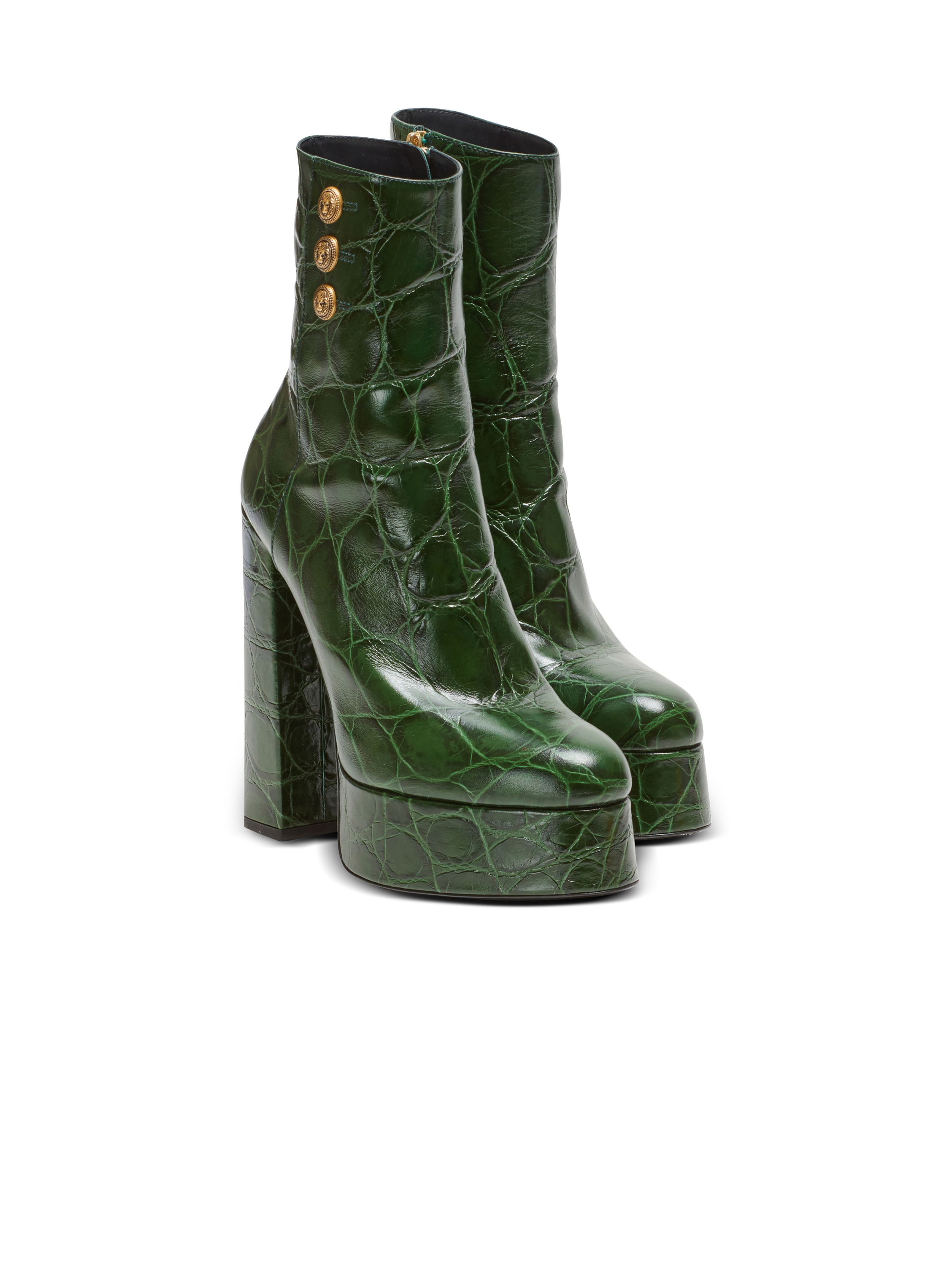 Brune crocodile-print leather ankle boots - 2