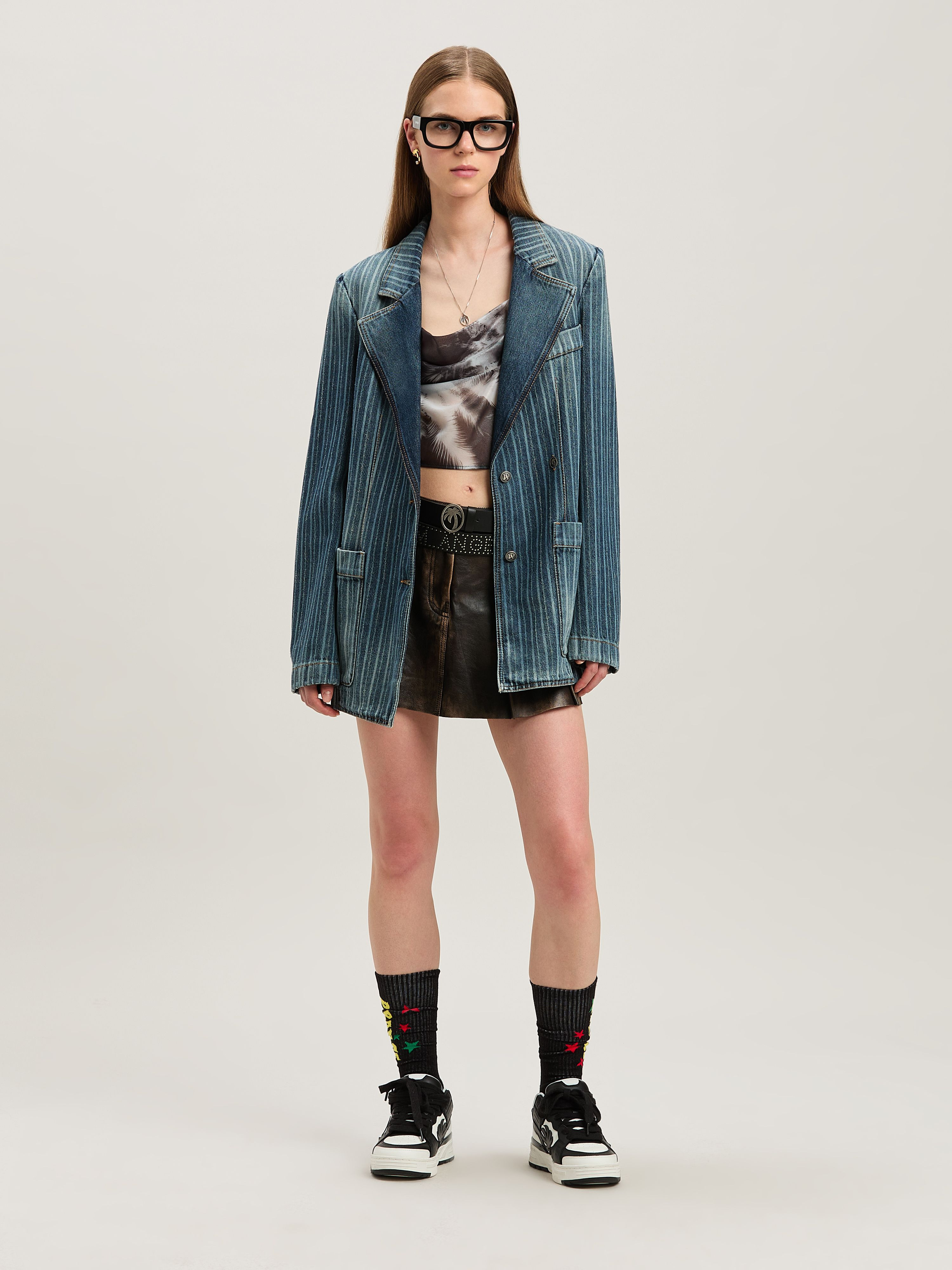 Curved logo Leather miniskirt - 2