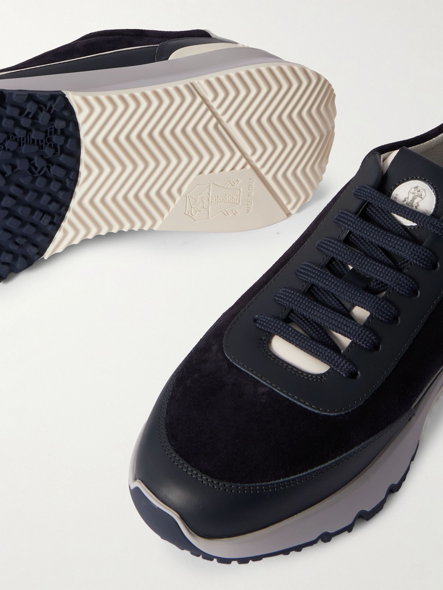 Leather-Trimmed Suede Sneakers Navy - 4