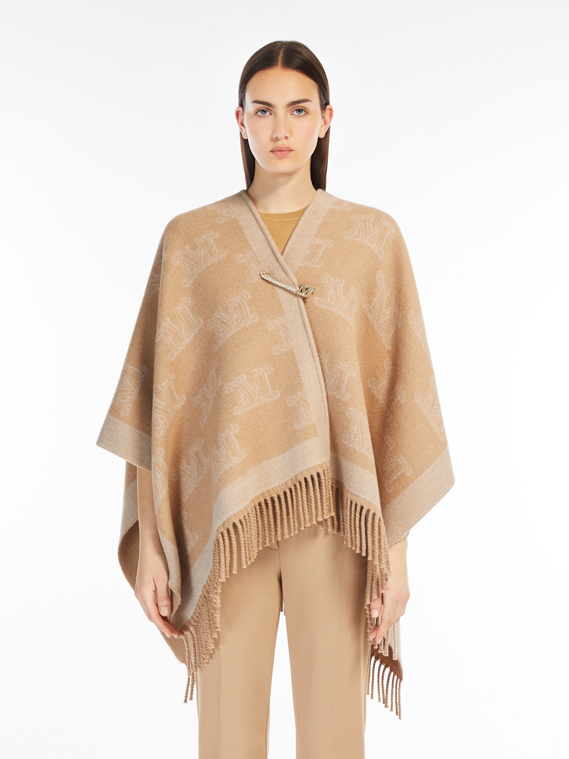 FRINE Jacquard wool poncho - 3