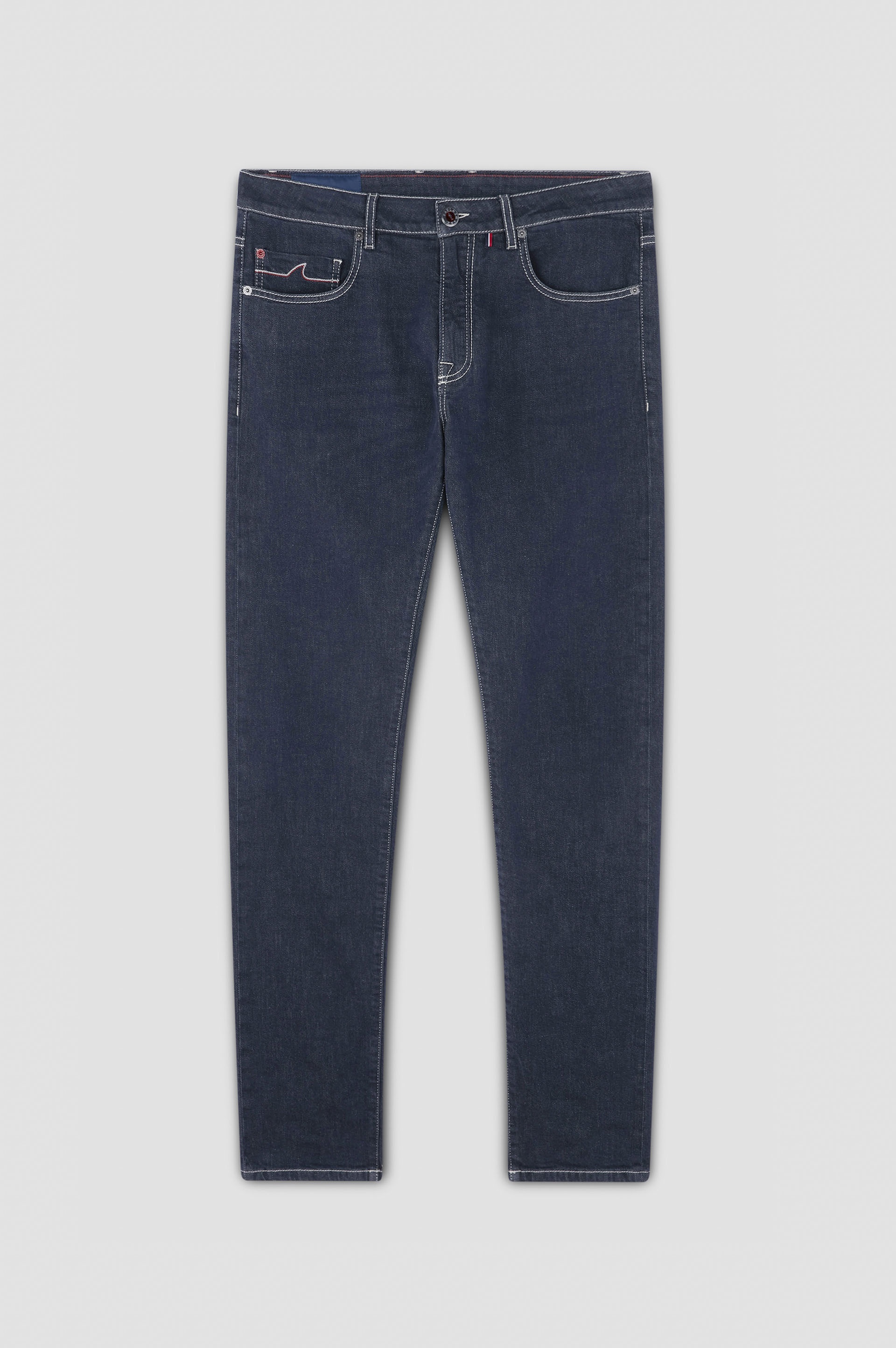RED RIVET JEANS IN GIZA COTTON STRETCH DENIM - 1