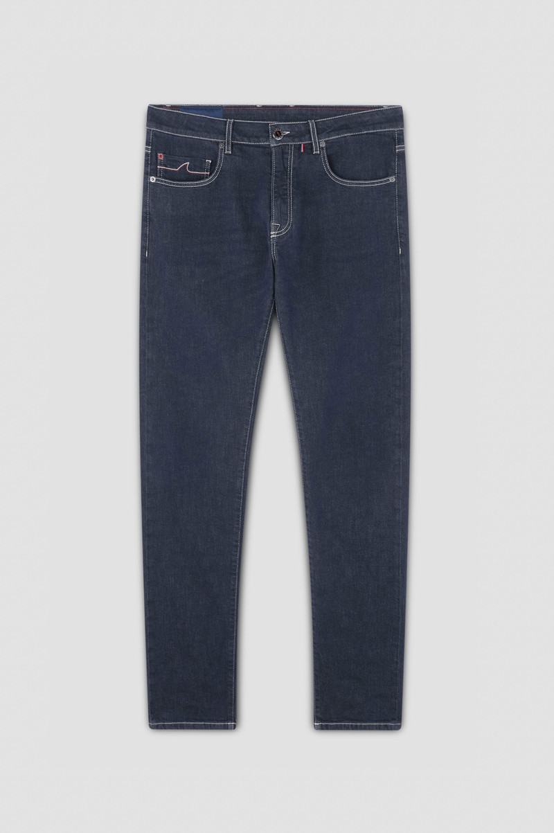 RED RIVET JEANS IN GIZA COTTON STRETCH DENIM 1