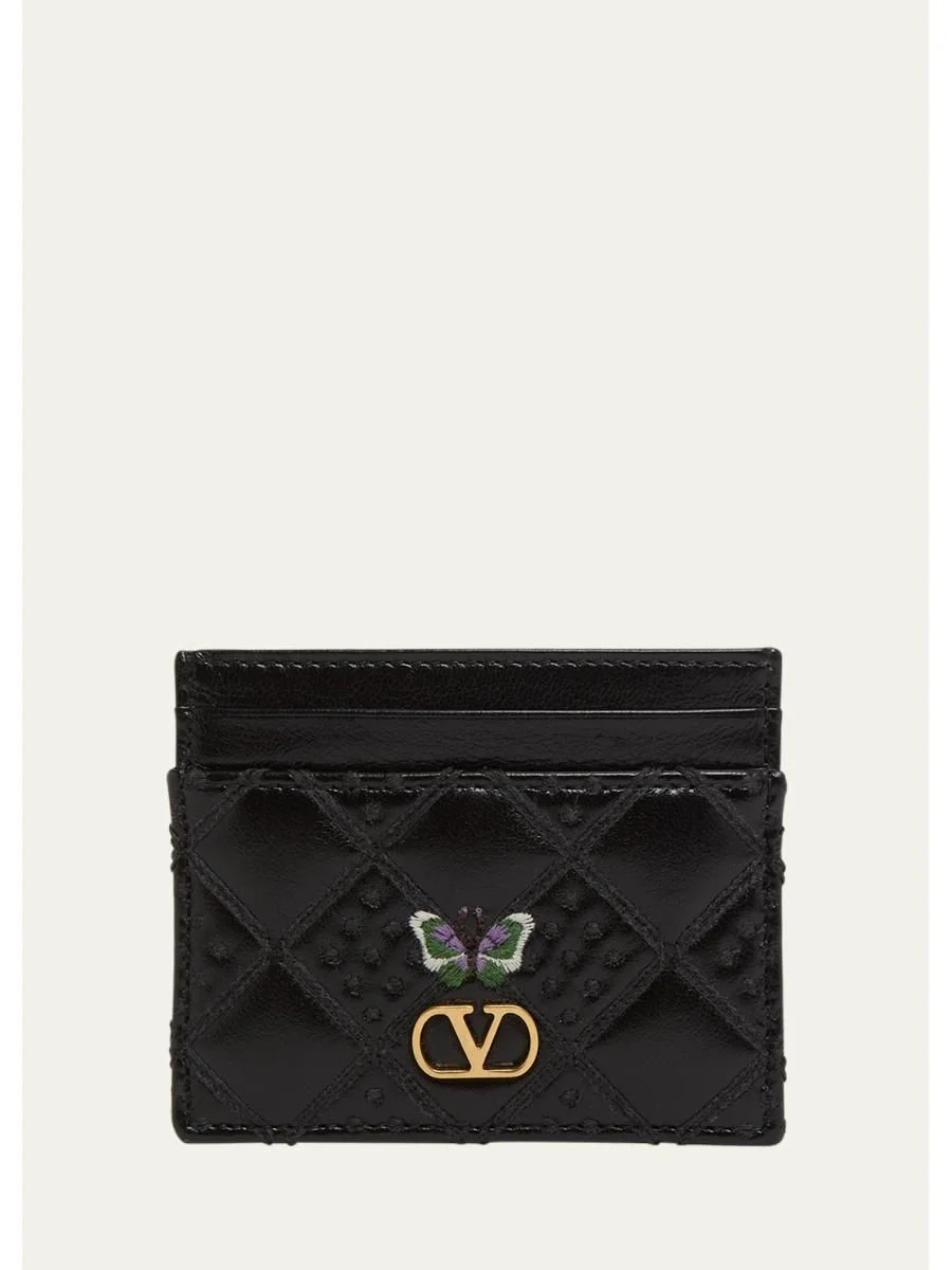 Leather VLogo Butterfly Card Holder - 1