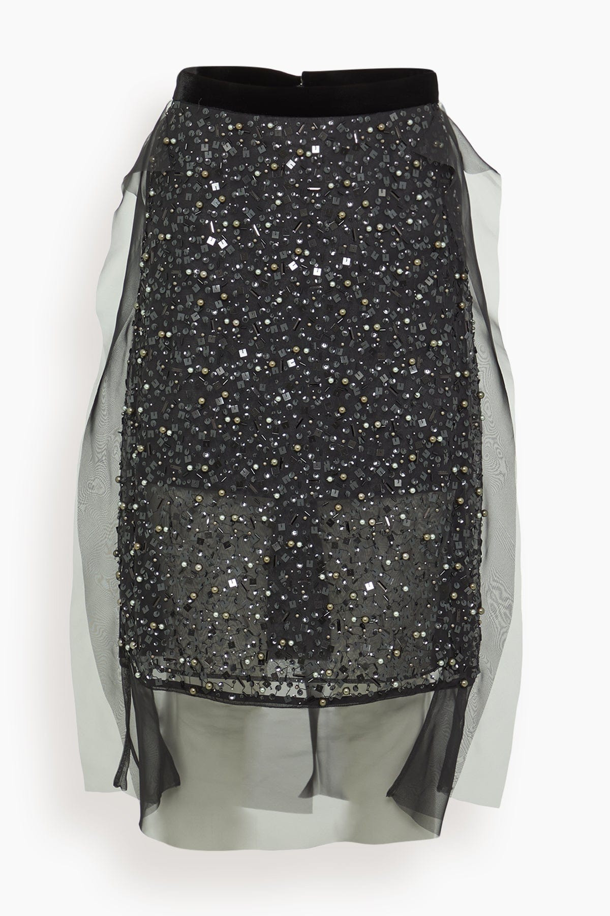 Sequin Embroidery Skirt in Black - 1