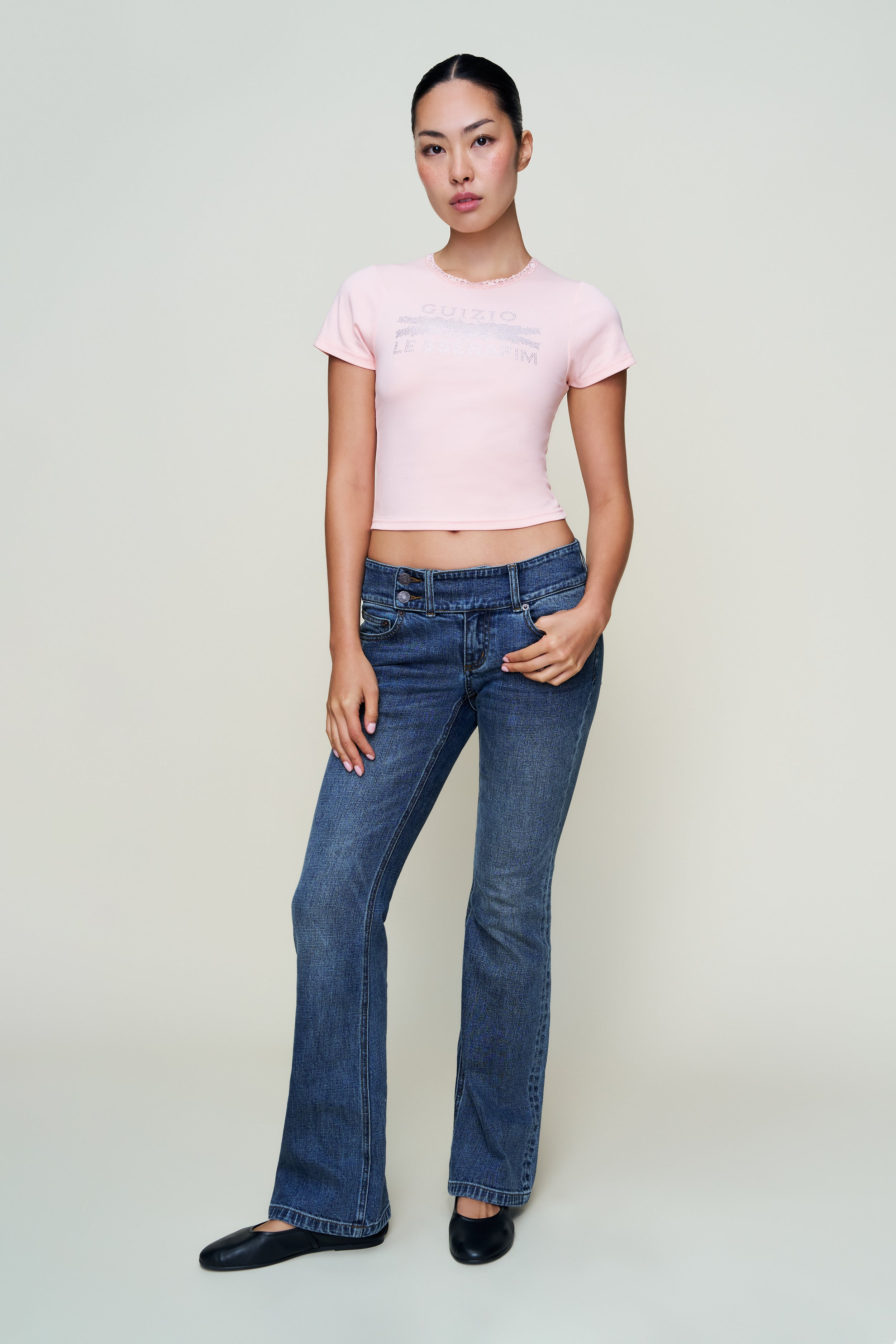 BEDAZZLED LACE TRIM TEE - 5