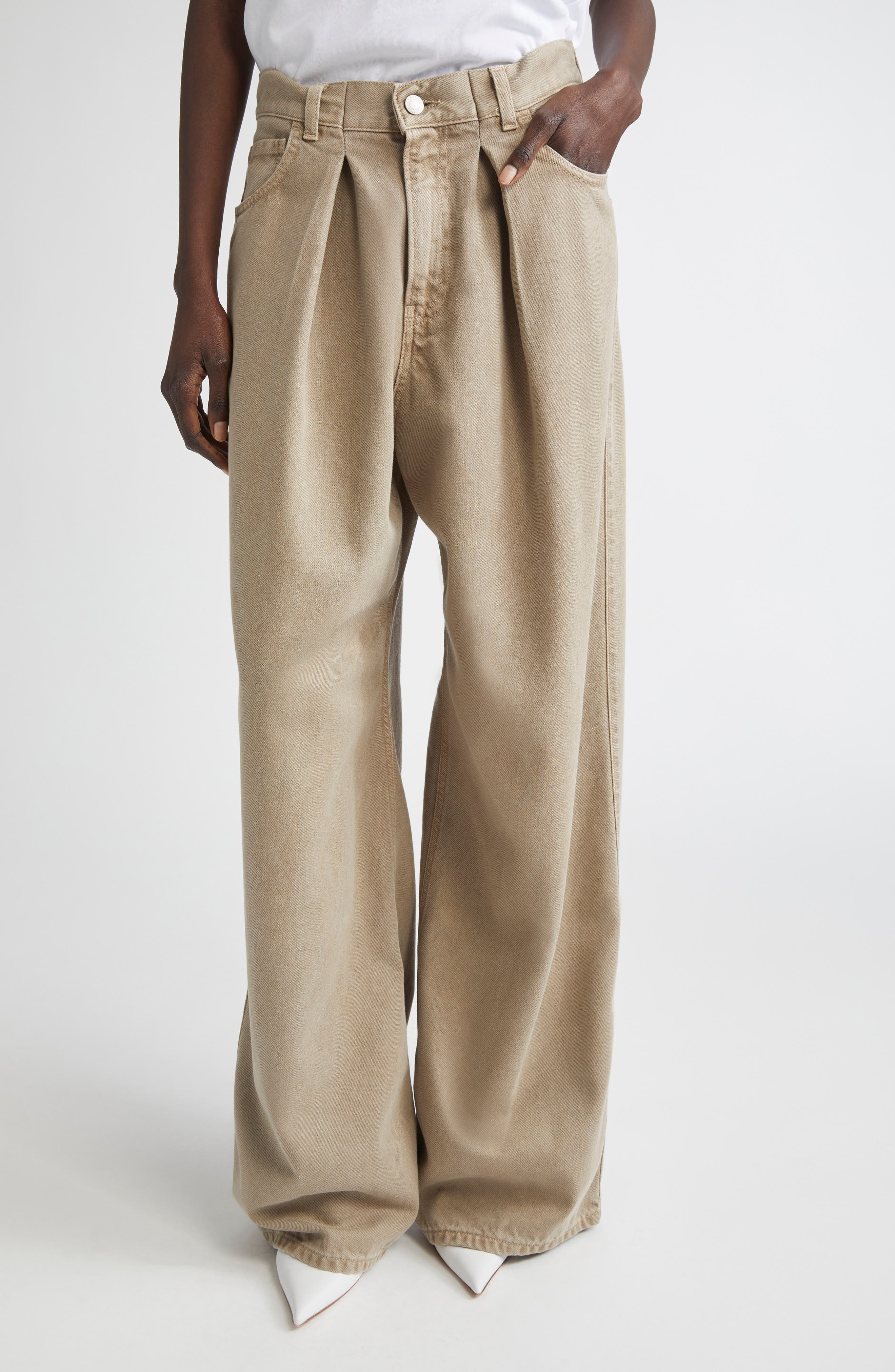 Haikure Candy Pleated Wide Leg Jeans in Ecru at Nordstrom - 1