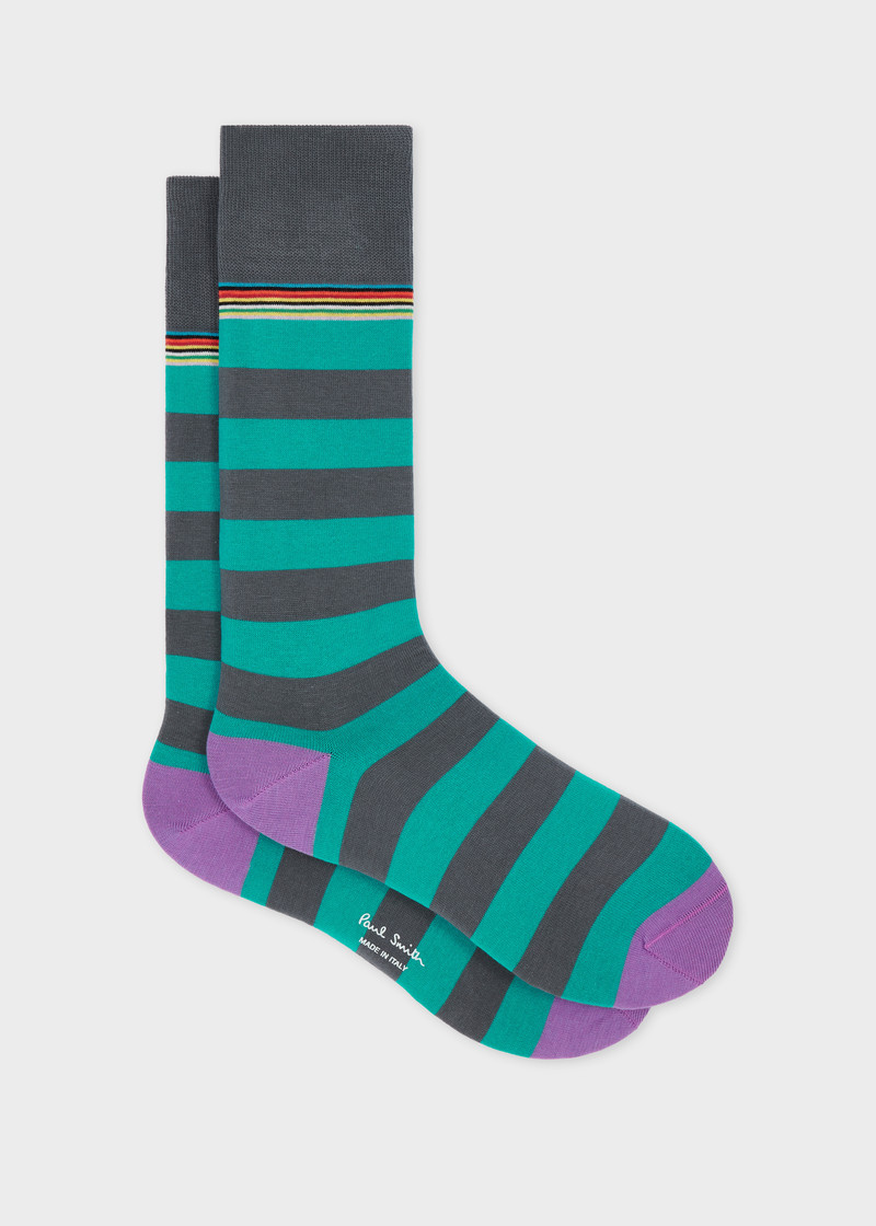 Grey Block 'Signature Stripe' Socks 1