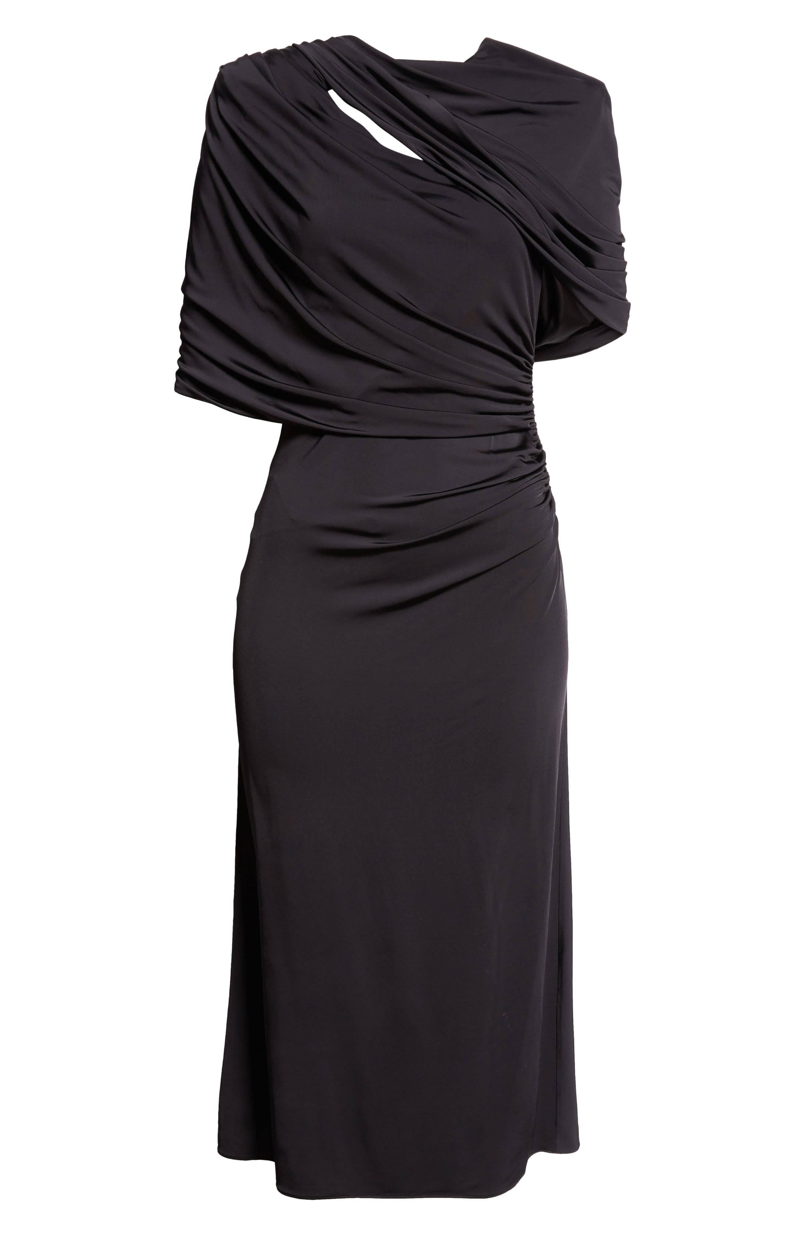 Stella McCartney Draped Cape Cutout Midi Dress in Black at Nordstrom - 5