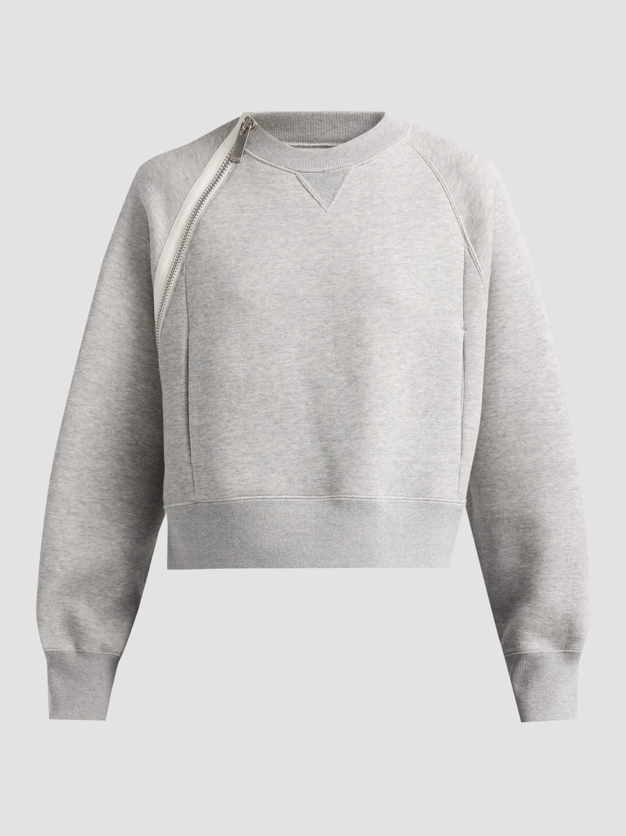 Women's Zip Sponge Crewneck Sweatshirt - Gray - 1