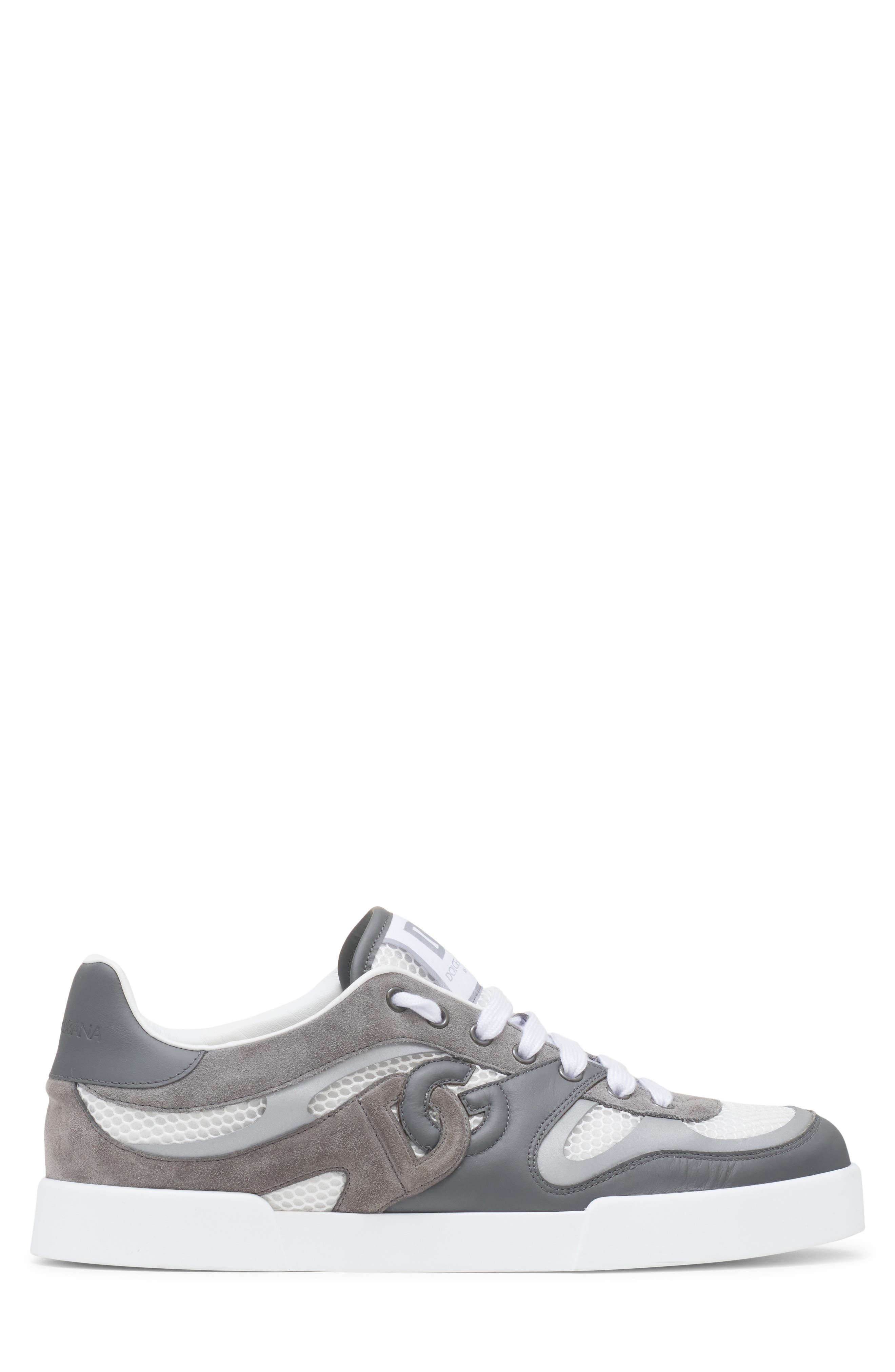 Dolce&Gabbana Mesh & Leather Sneaker in Bianco/Grigio Scuro at Nordstrom - 3