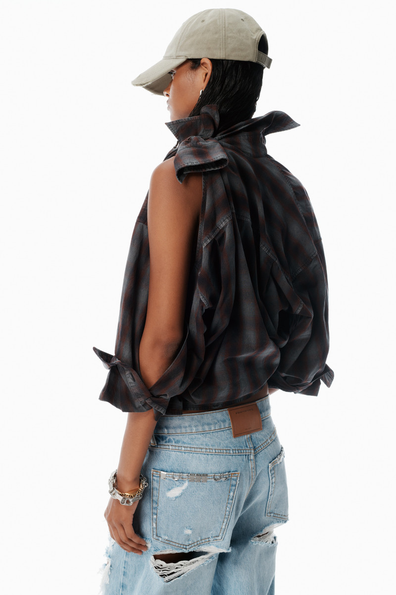 Red Plaid Asymmetric Button Up Shirt 5