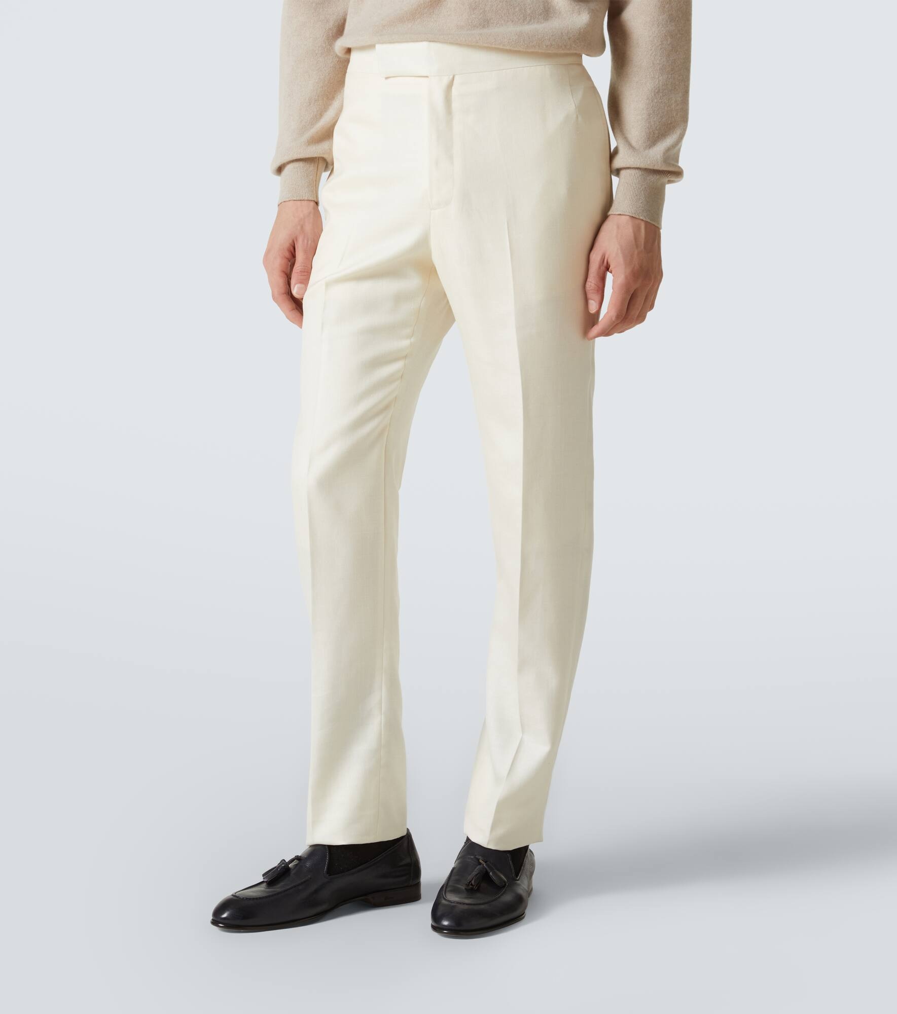 Flat Front wool, silk and linen suit pants - 3