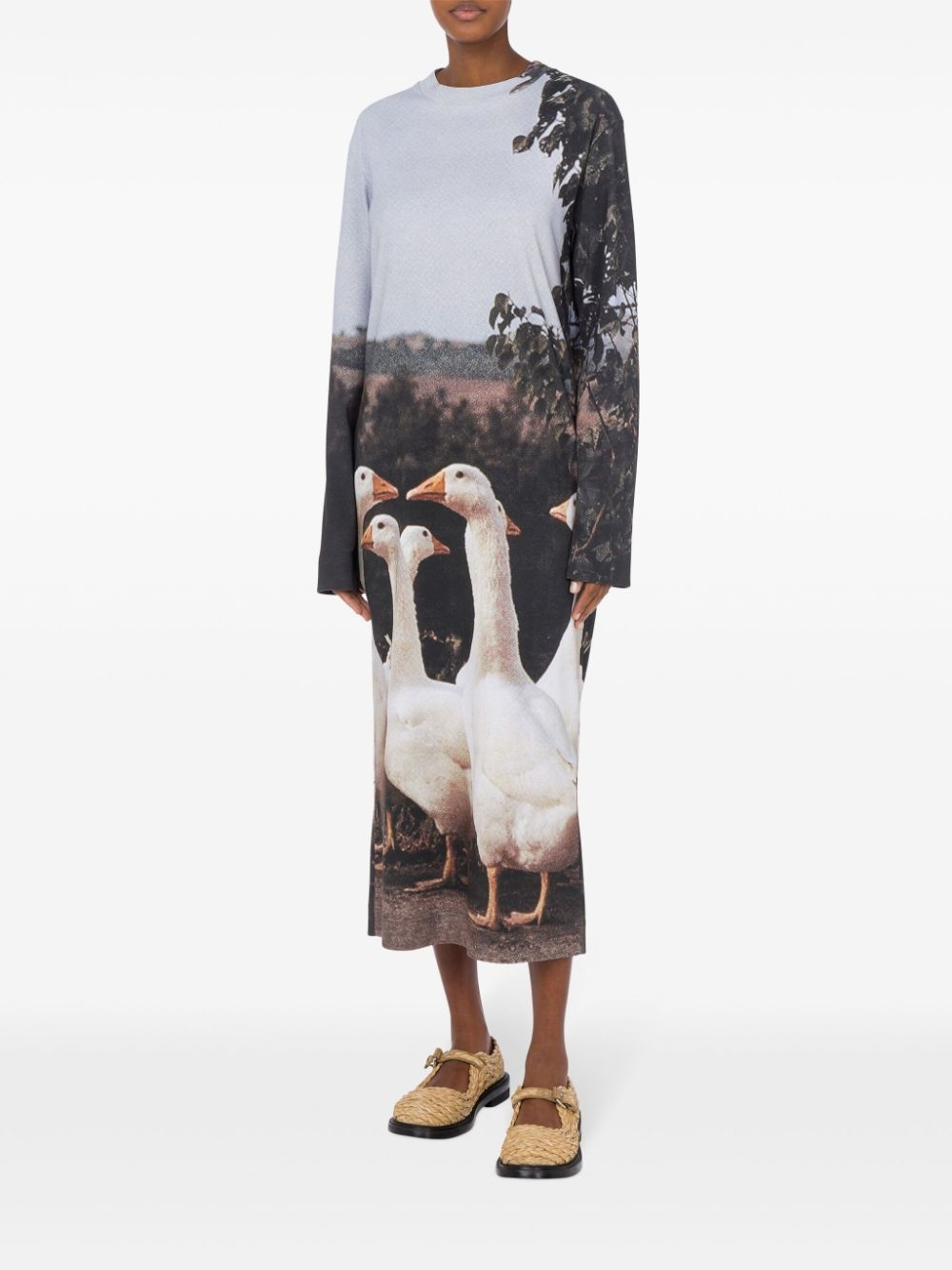 goose-motif midi dress - 2