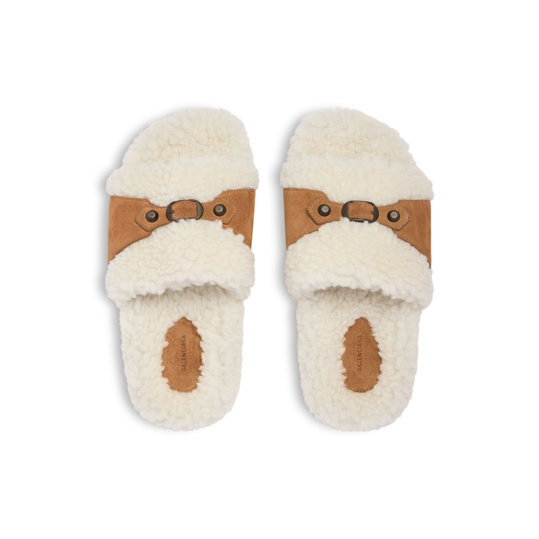 Women's Furry Slide Sandal in Off White/brown - 6