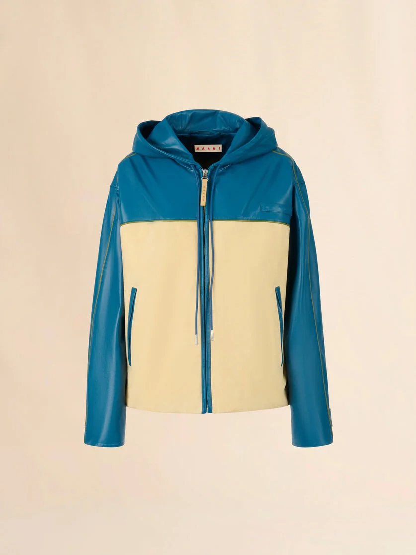 TURQUOISE NAPPA LEATHER JACKET WITH SUEDE FRONT - 1